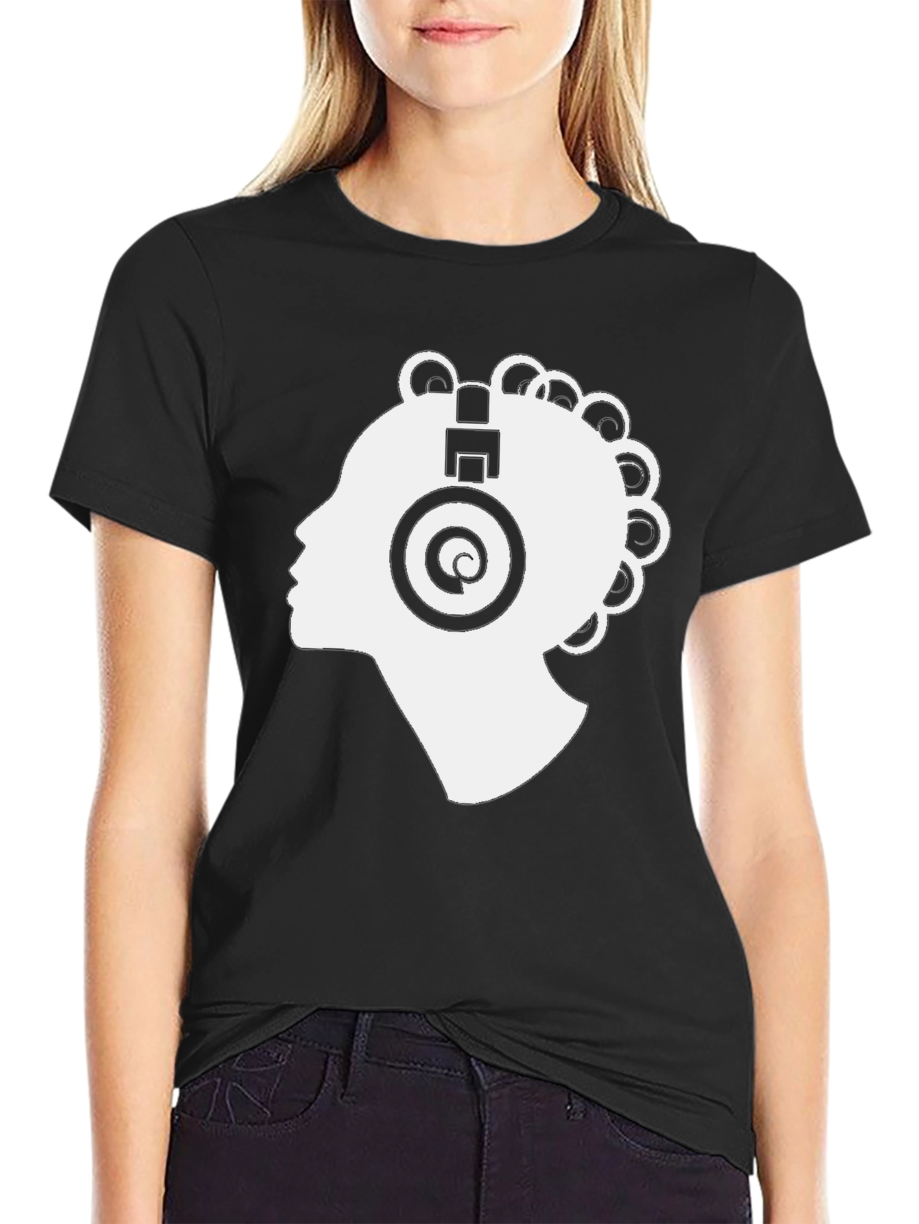 Stylish Black T-Shirt with White Headphone Graphic