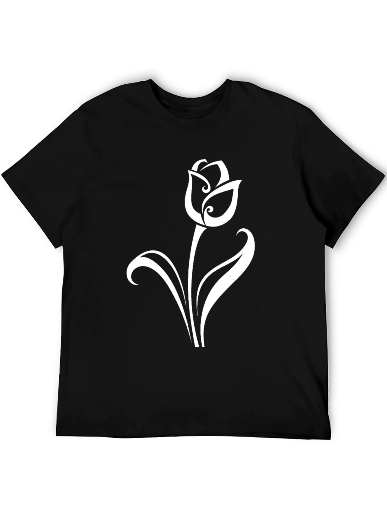 Black T-Shirt with Elegant White Tulip Design