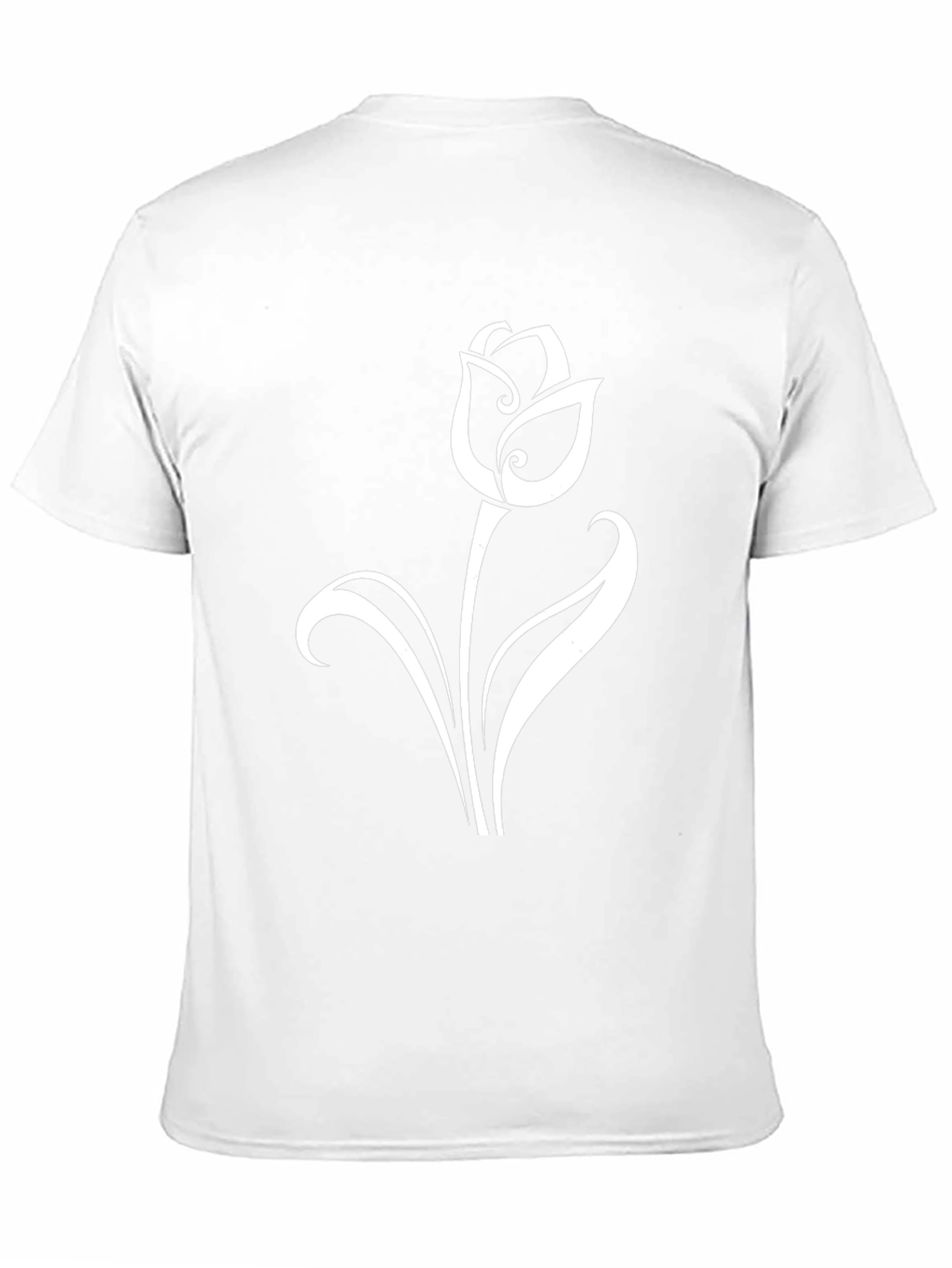 Black T-Shirt with Elegant White Tulip Design