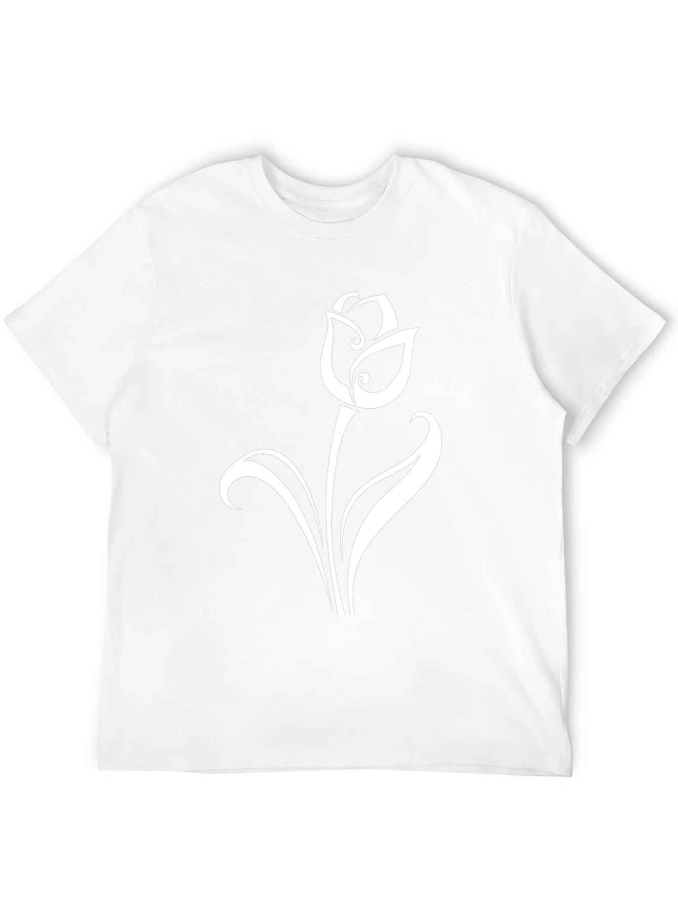 Black T-Shirt with Elegant White Tulip Design