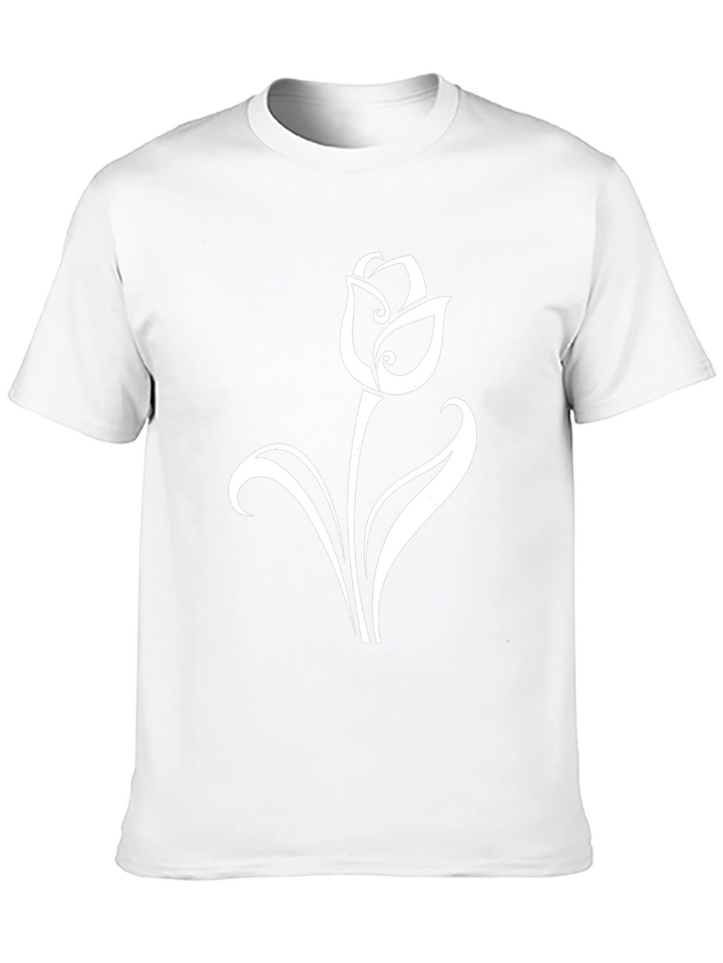 Black T-Shirt with Elegant White Tulip Design