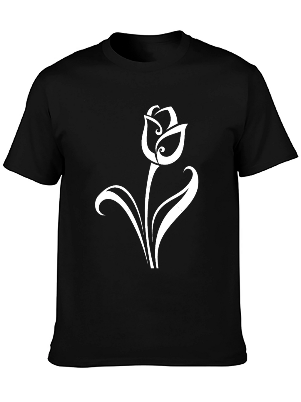 Black T-Shirt with Elegant White Tulip Design