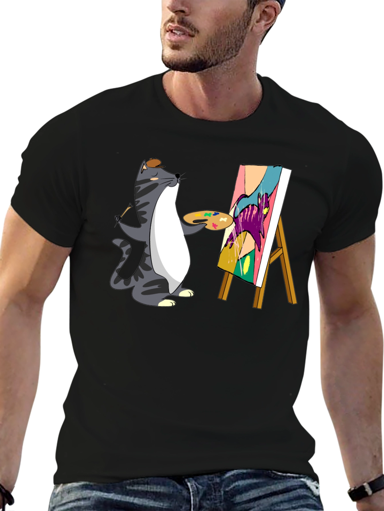 Cat Artist T-Shirt - Funny Graphic Tee