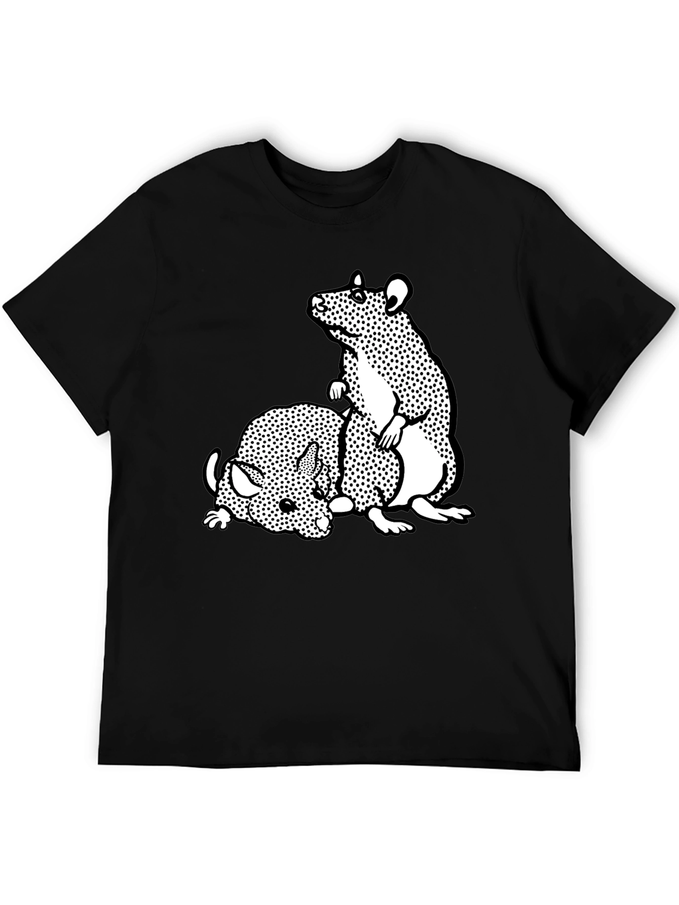 Black T-Shirt with Cartoon Rat Graphic