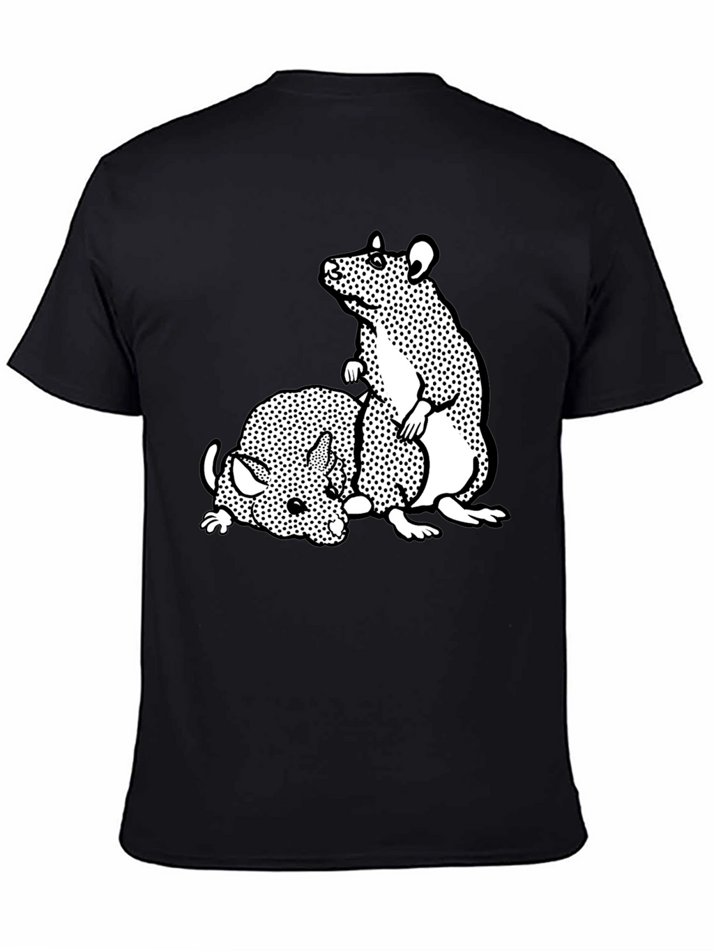 Black T-Shirt with Cartoon Rat Graphic