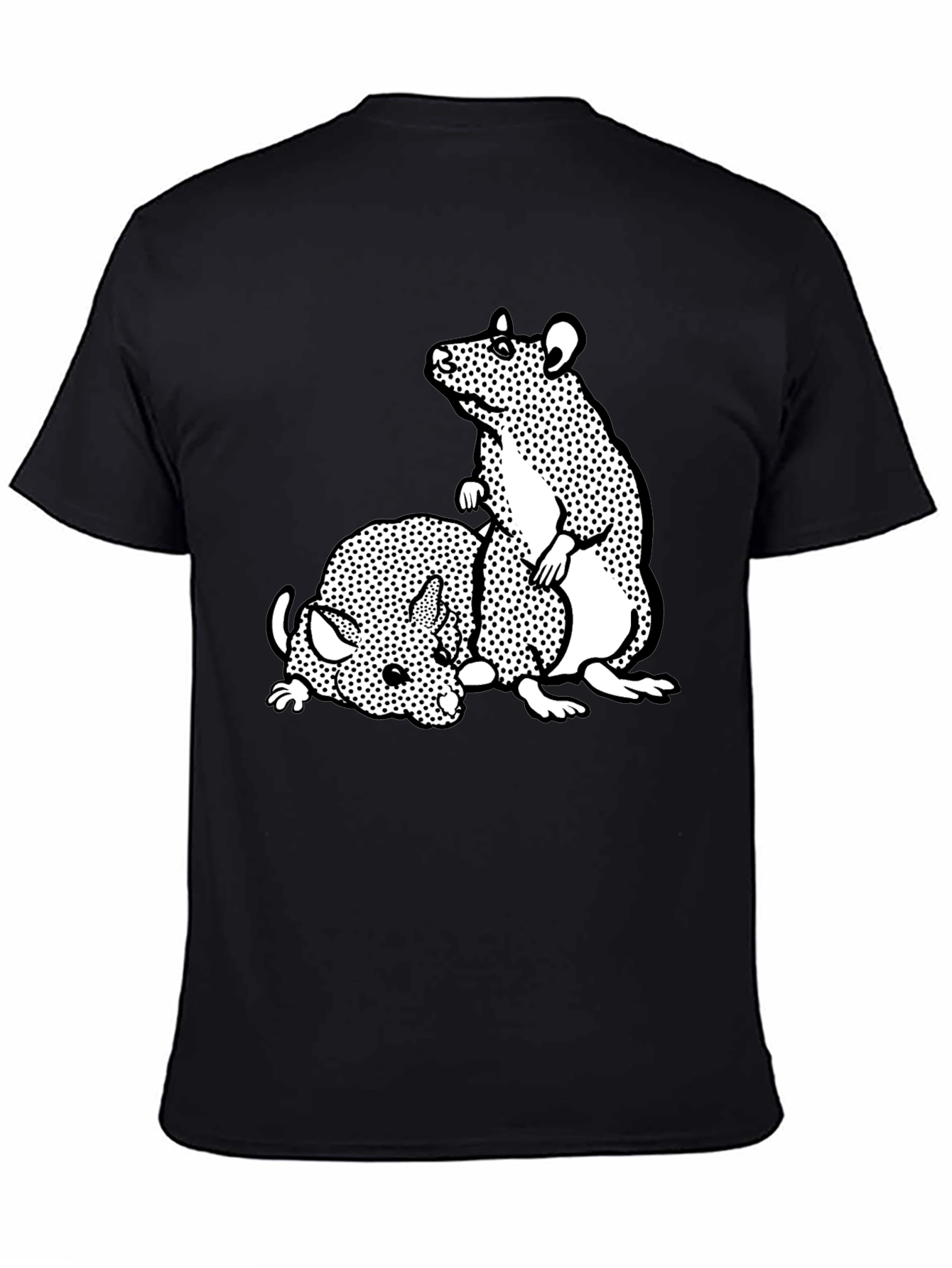 Black T-Shirt with Cartoon Rat Graphic
