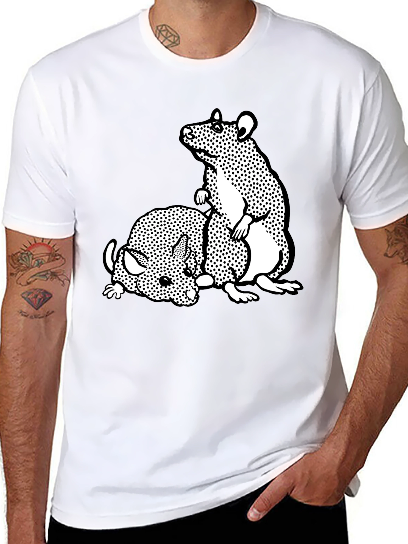 Black T-Shirt with Cartoon Rat Graphic