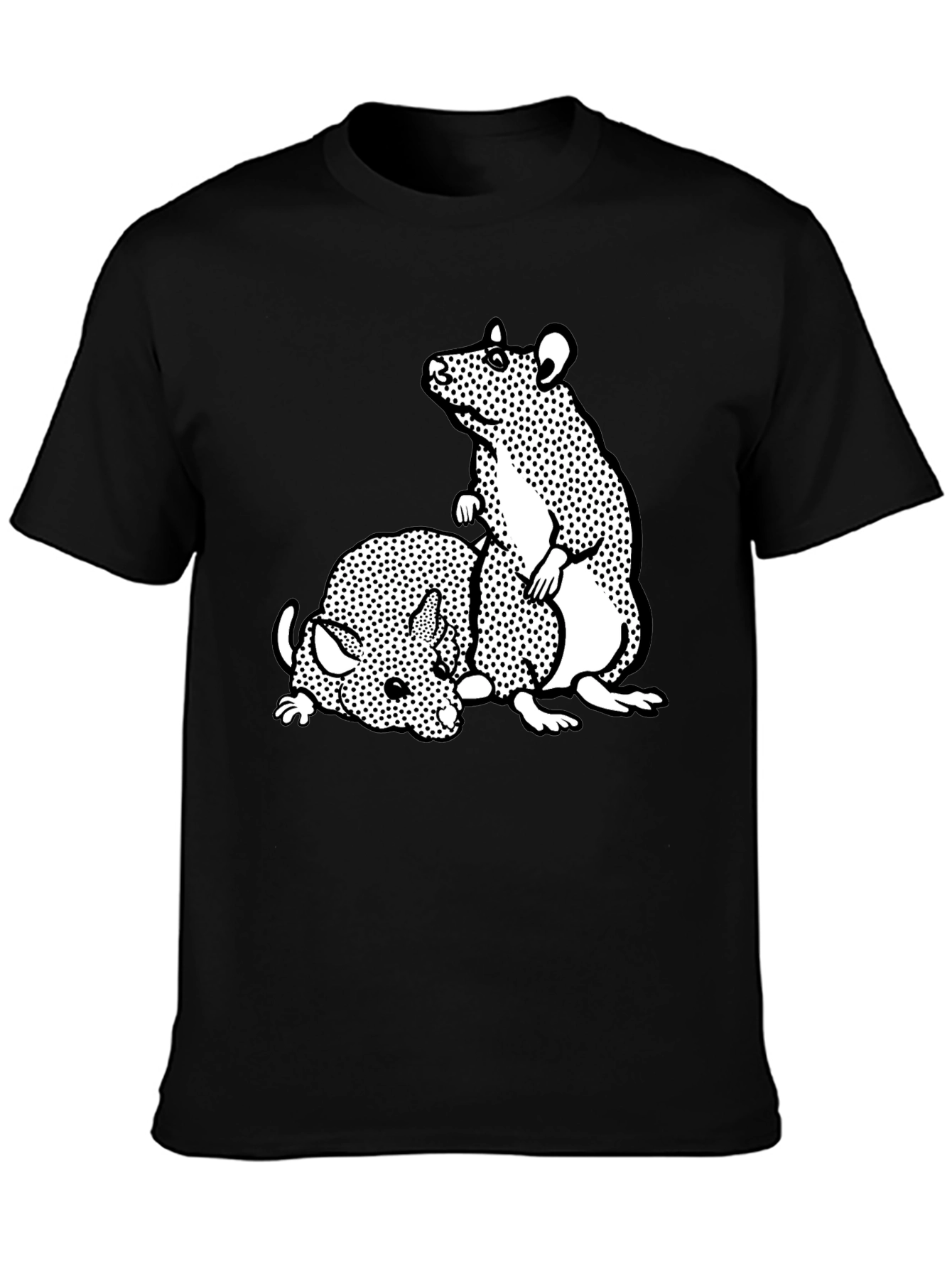 Black T-Shirt with Cartoon Rat Graphic
