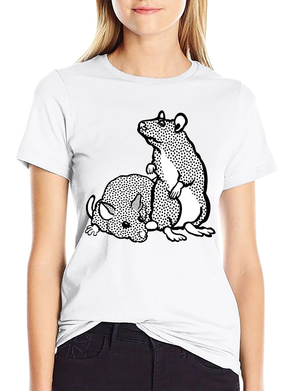 Black T-Shirt with Cartoon Rat Graphic