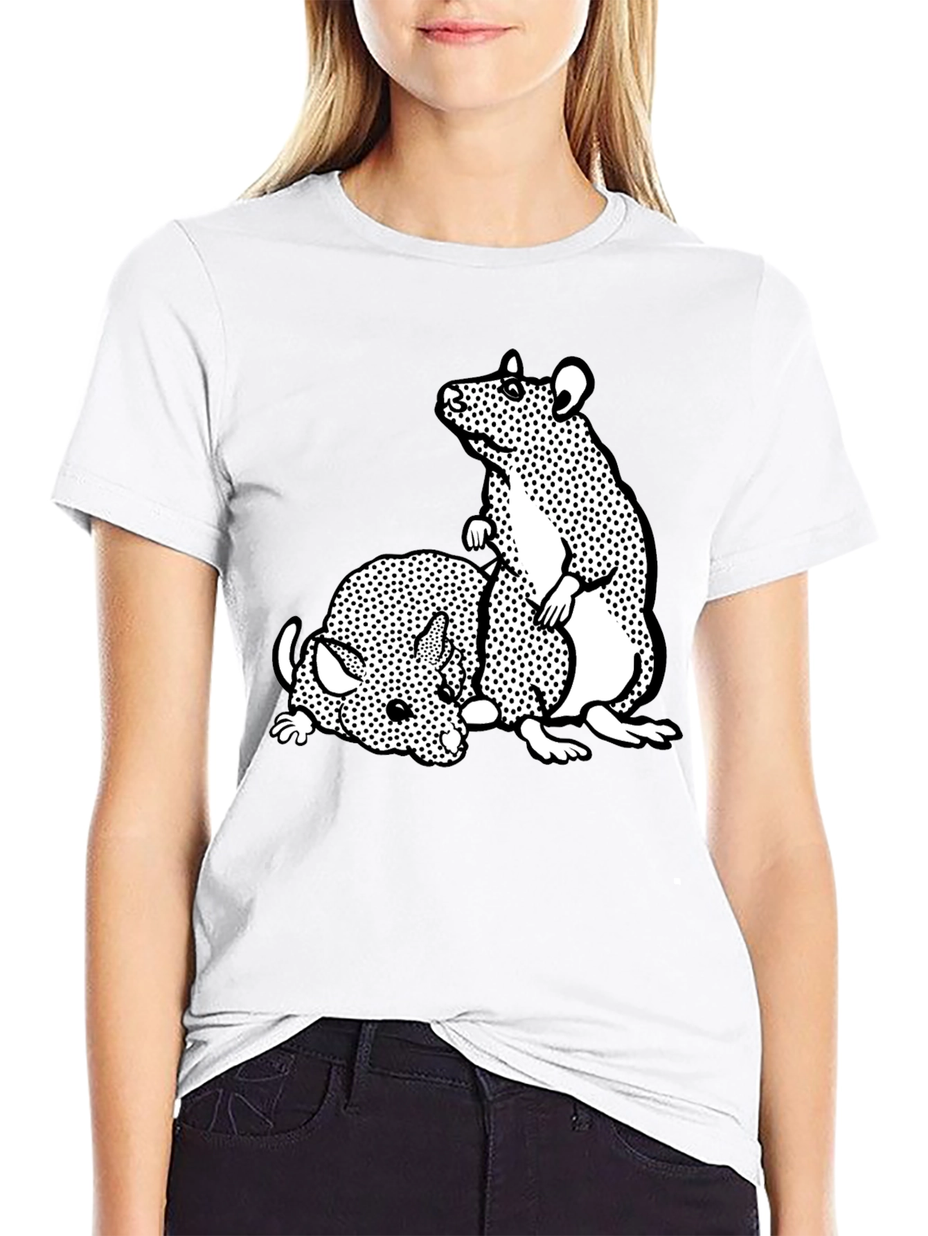 Black T-Shirt with Cartoon Rat Graphic
