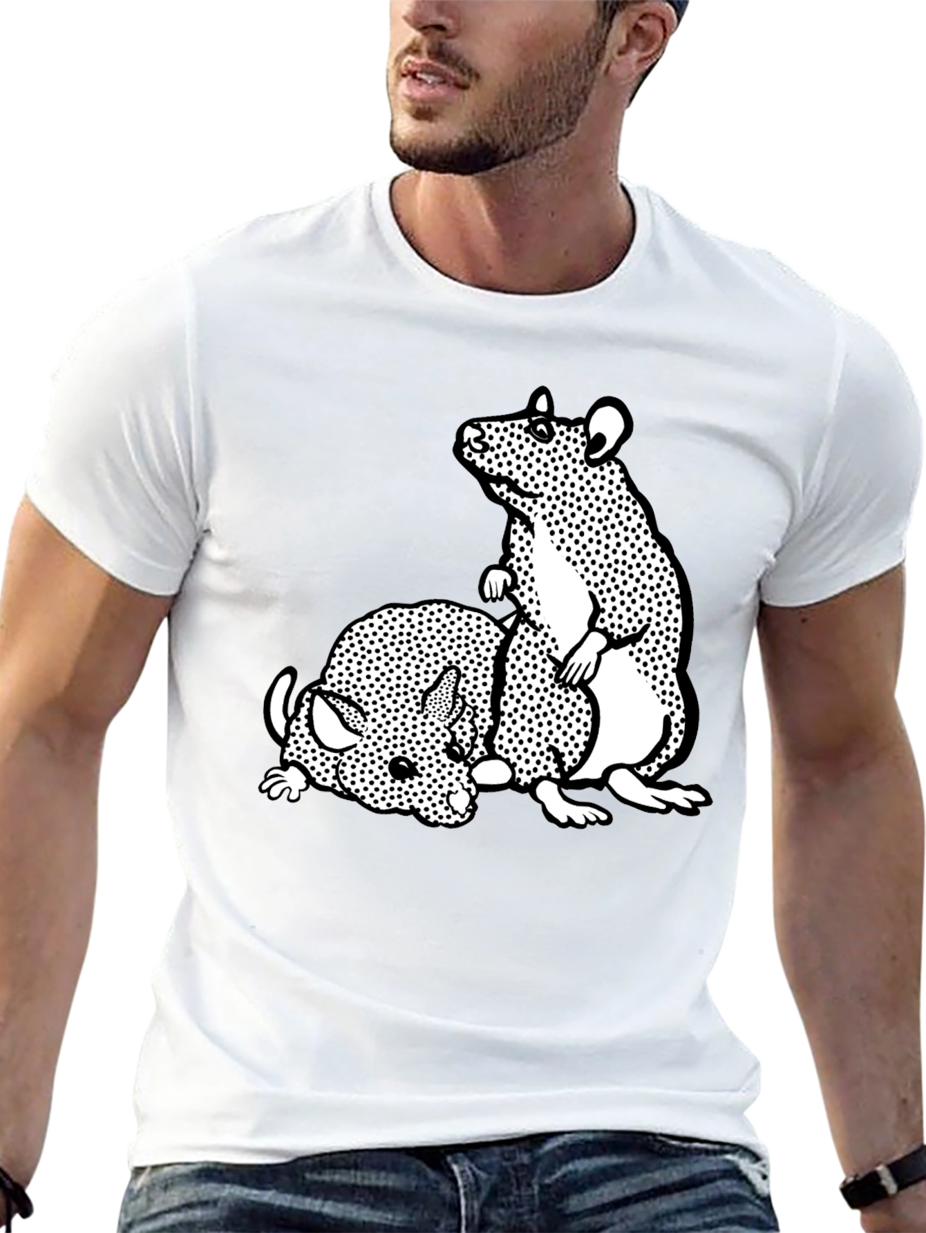 Black T-Shirt with Cartoon Rat Graphic