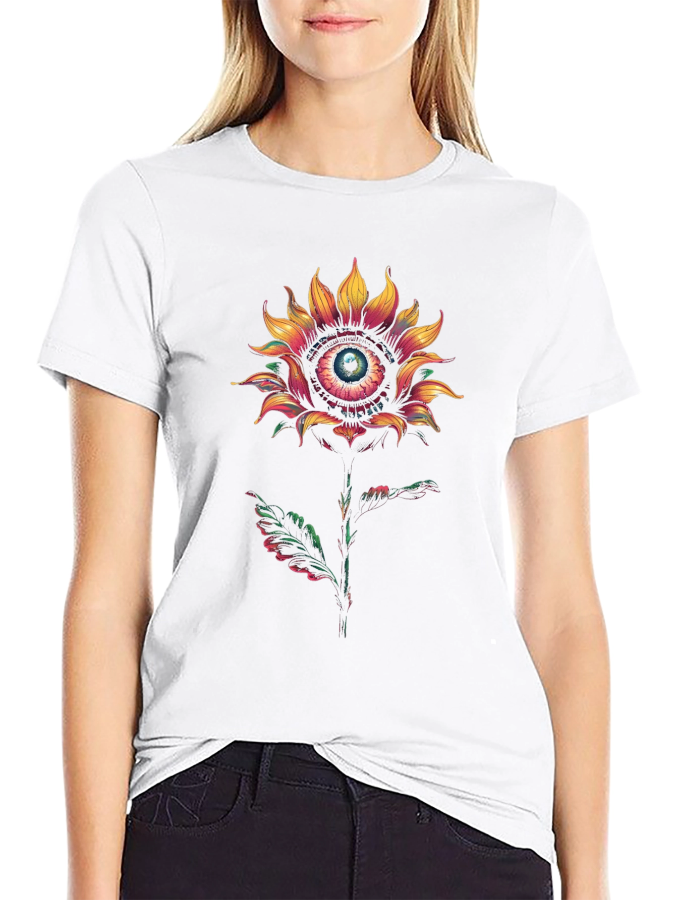 Eye See You Sunflower Graphic Tee - Modern Black Cotton T-Shirt
