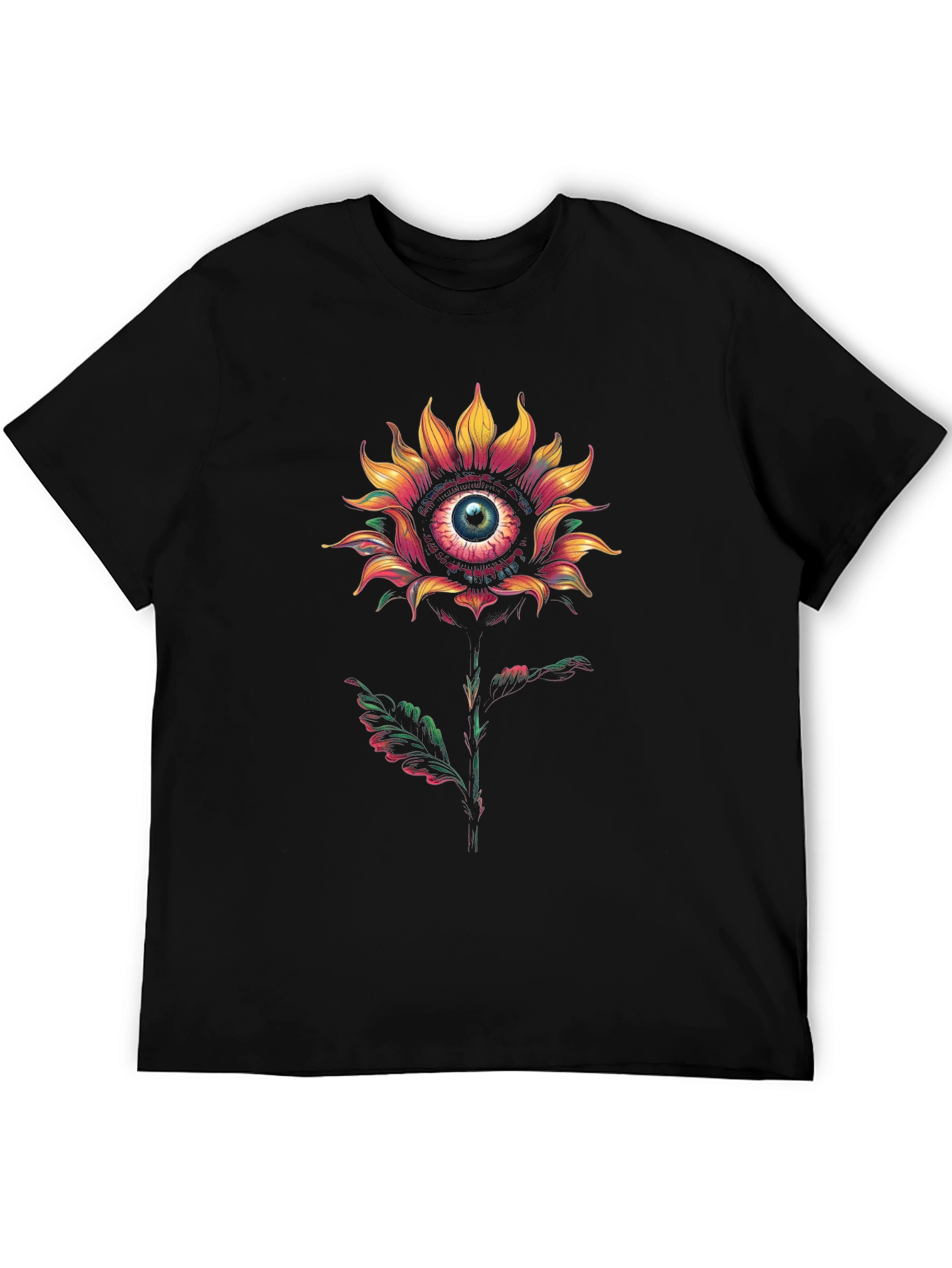 Eye See You Sunflower Graphic Tee - Modern Black Cotton T-Shirt