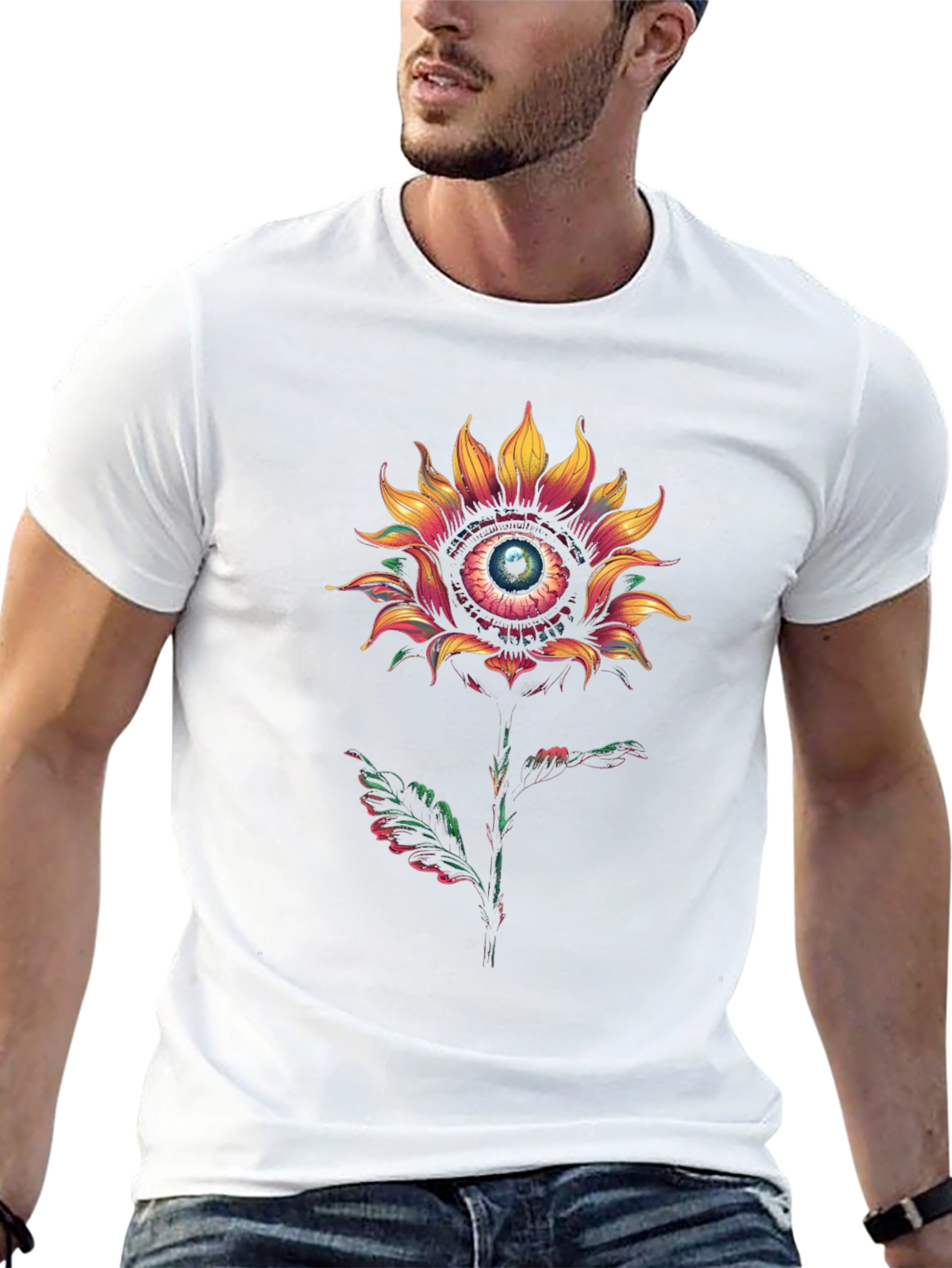 Eye See You Sunflower Graphic Tee - Modern Black Cotton T-Shirt