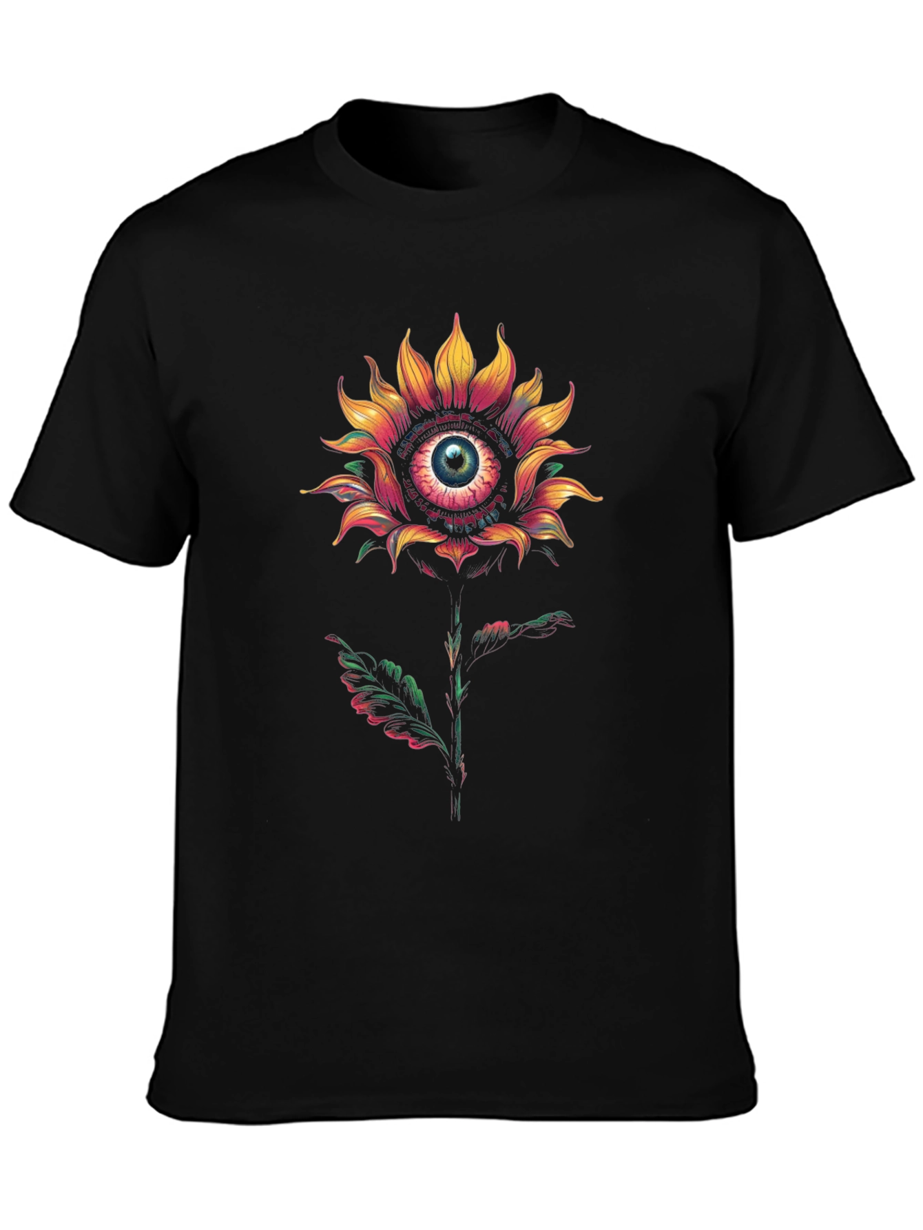 Eye See You Sunflower Graphic Tee - Modern Black Cotton T-Shirt
