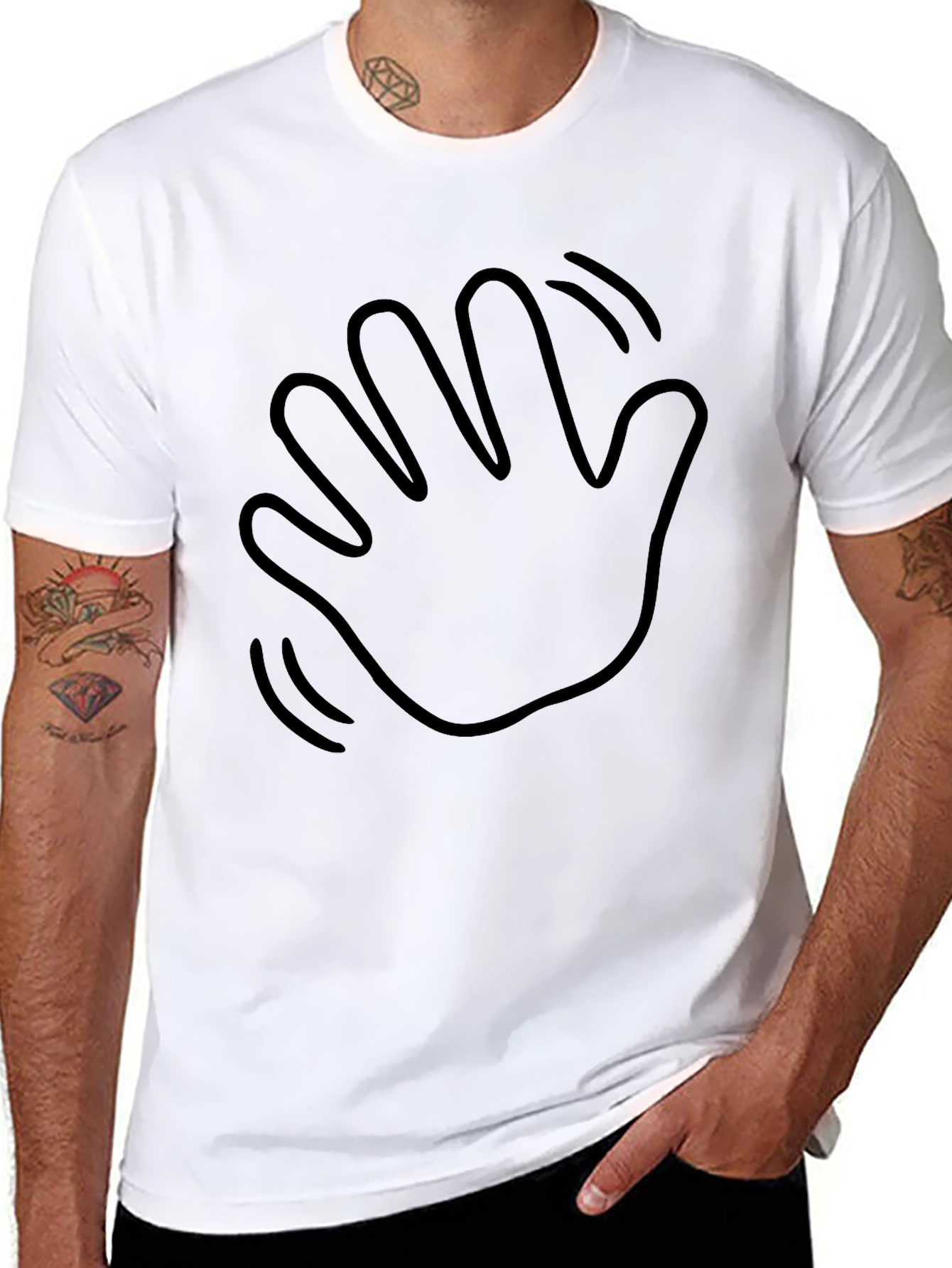 Waving Hand Black Graphic Tee - Casual Comfort