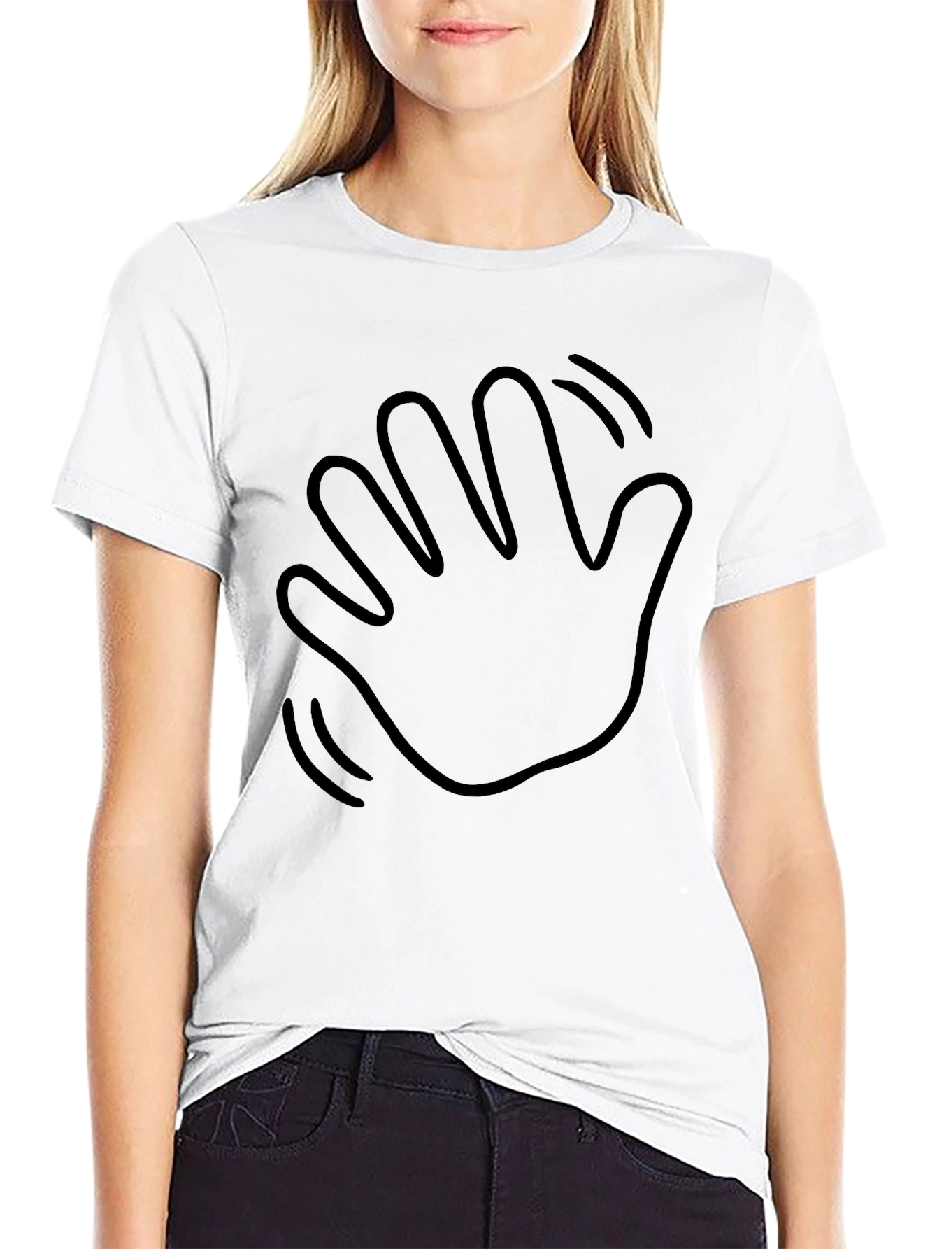 Waving Hand Black Graphic Tee - Casual Comfort