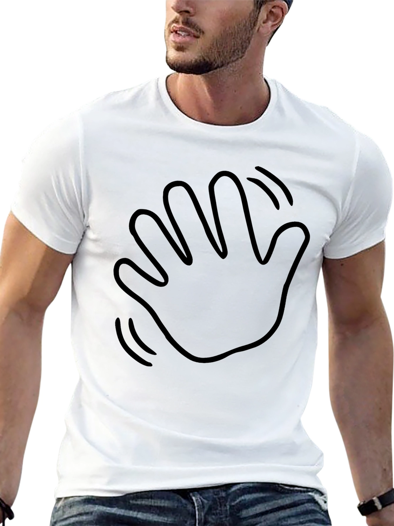 Waving Hand Black Graphic Tee - Casual Comfort