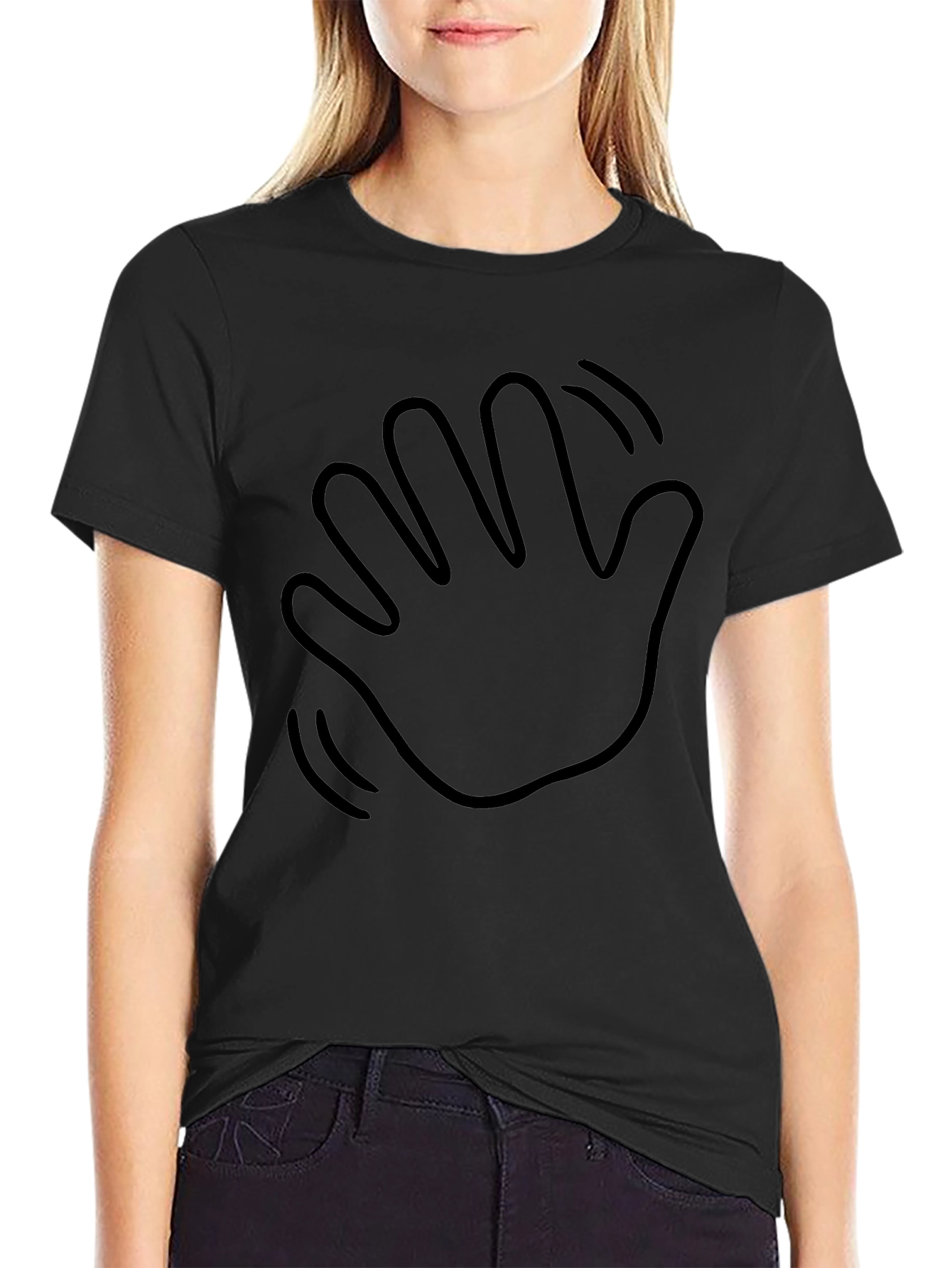 Waving Hand Black Graphic Tee - Casual Comfort