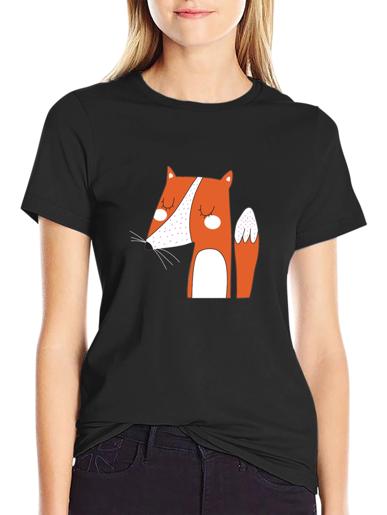 Cute Fox Graphic Black T-Shirt