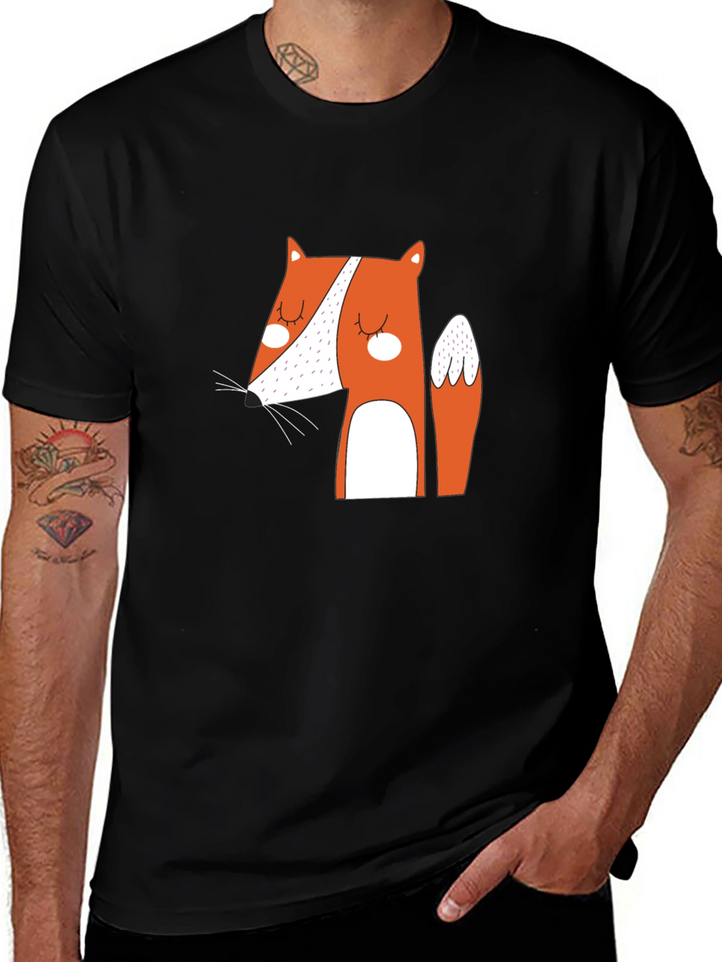 Cute Fox Graphic Black T-Shirt