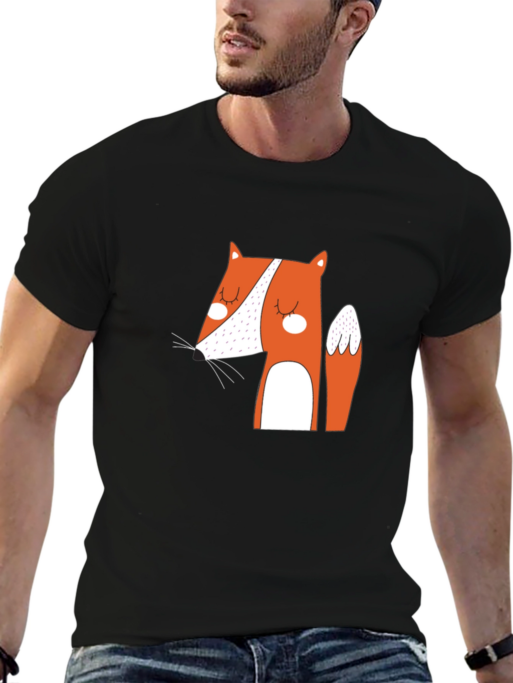 Cute Fox Graphic Black T-Shirt