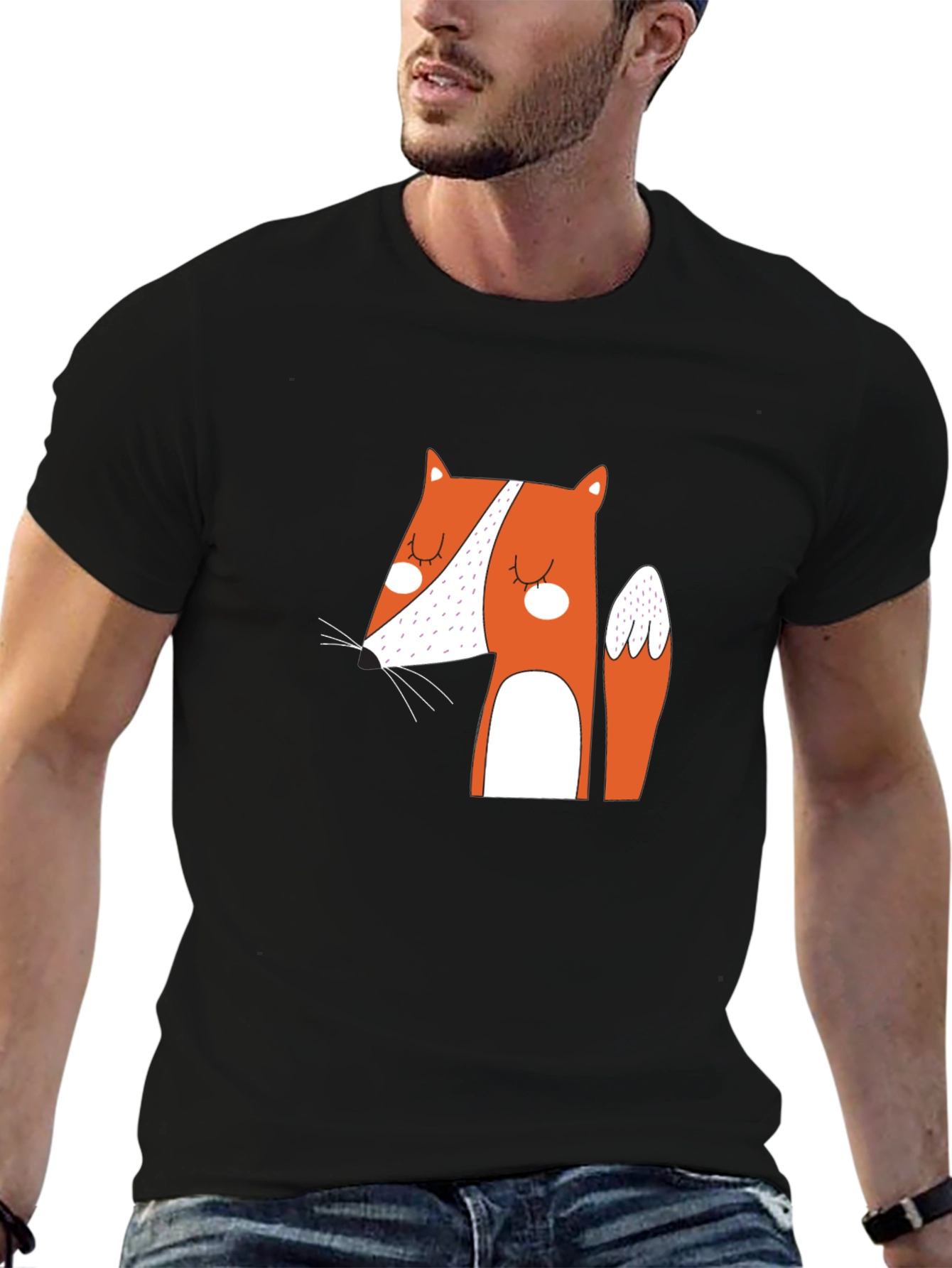 Cute Fox Graphic Black T-Shirt