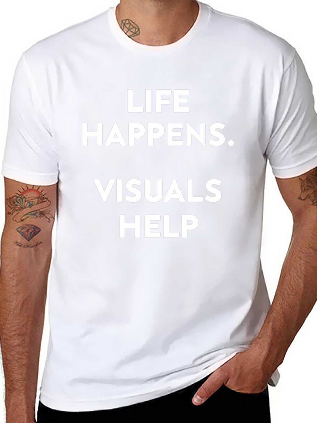 Life Happens Visuals Help Black Tee Shirt