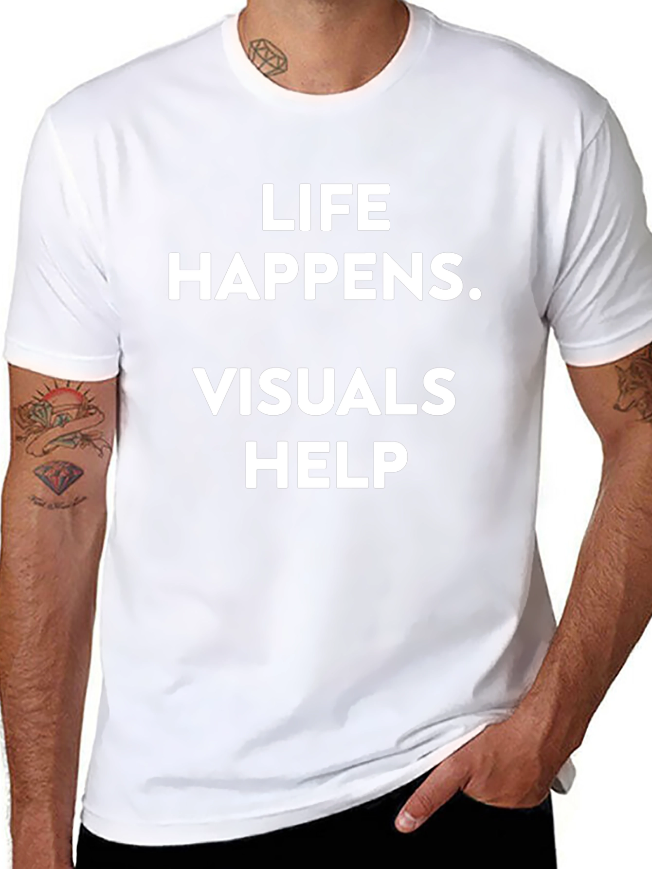 Life Happens Visuals Help Black Tee Shirt