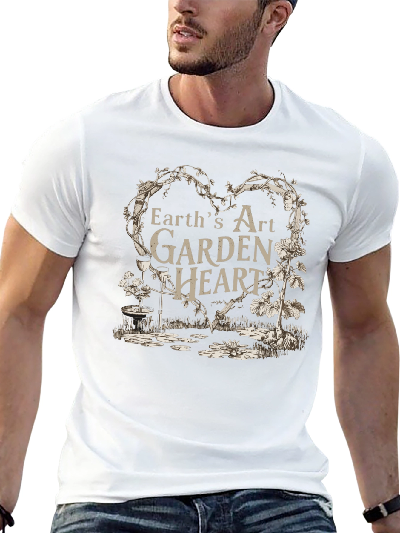 Earths Art Garden Heart Black T-Shirt