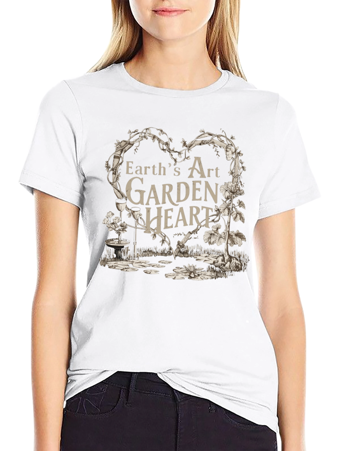 Earths Art Garden Heart Black T-Shirt