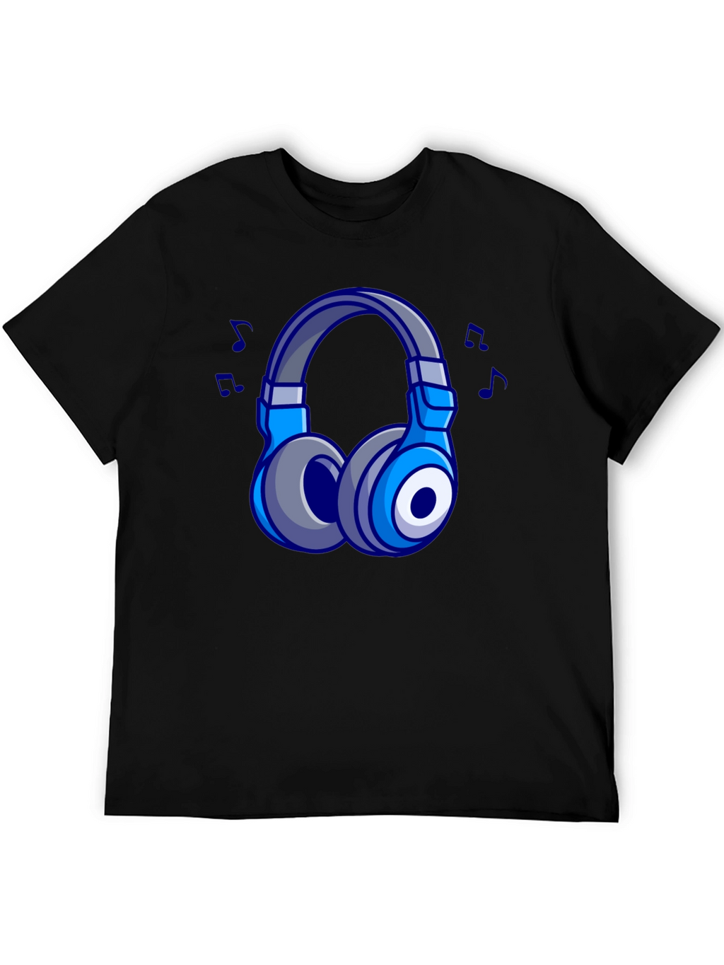 Cool Cartoon Headphones Black T-Shirt