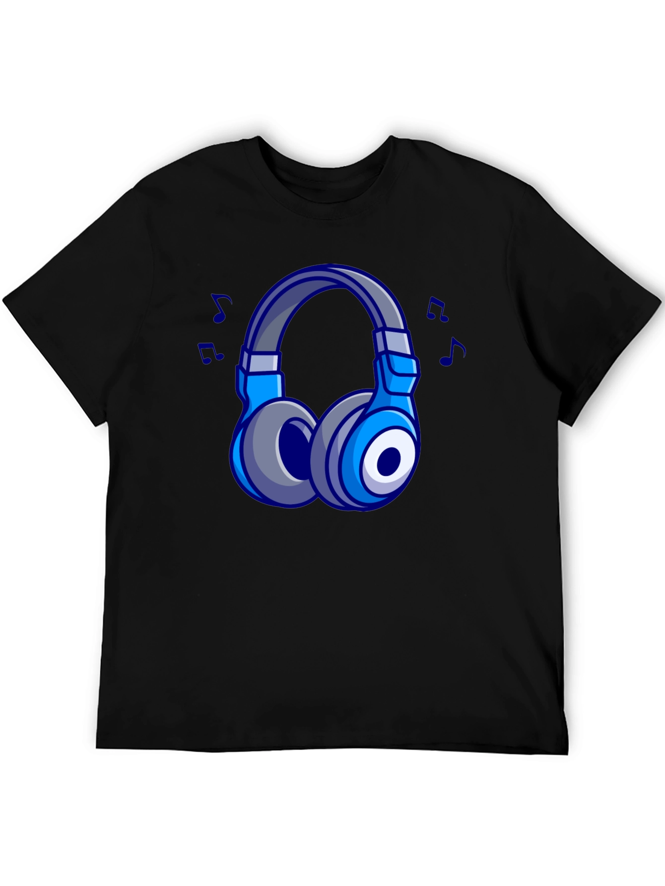 Cool Cartoon Headphones Black T-Shirt