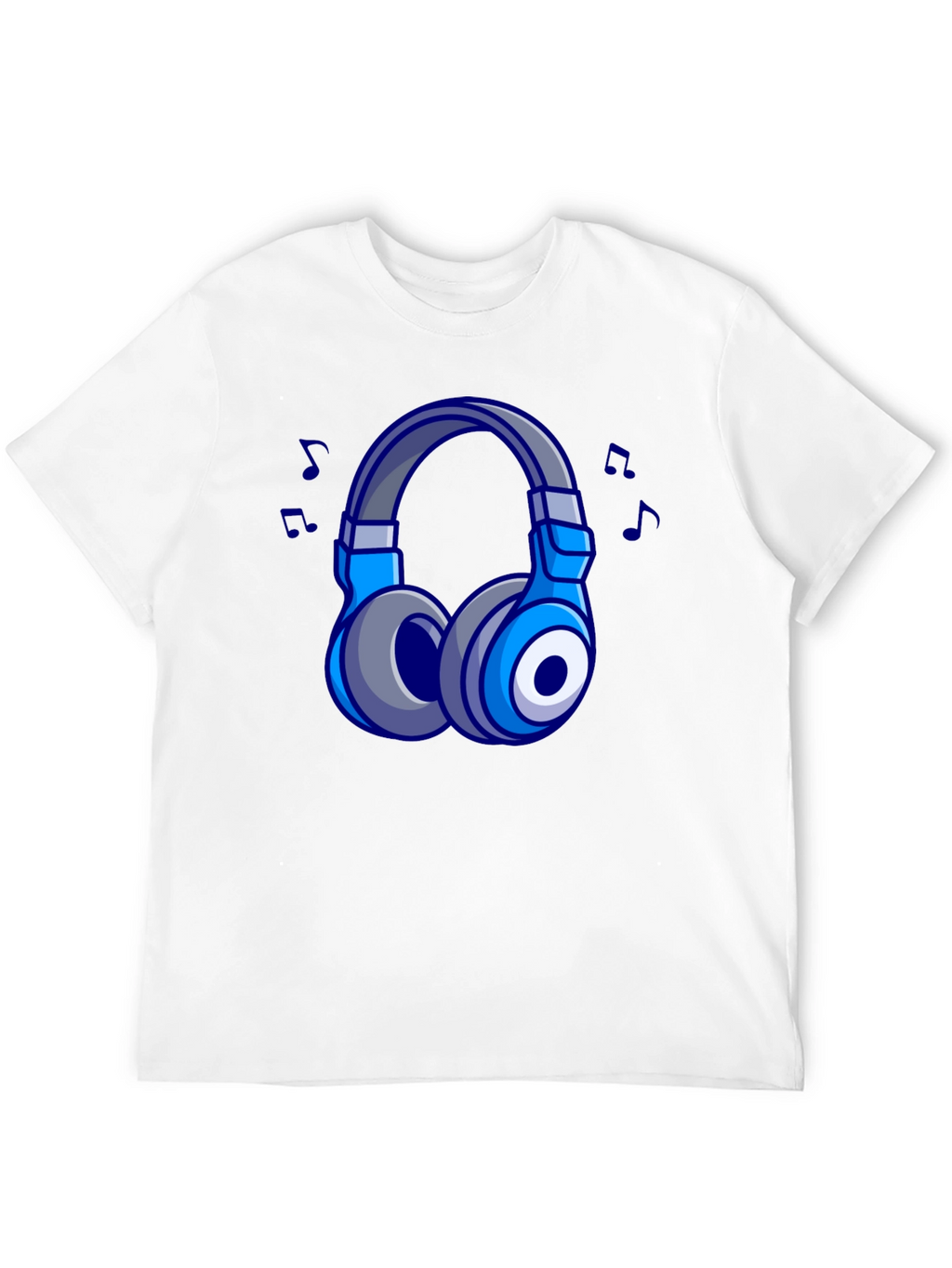 Cool Cartoon Headphones Black T-Shirt
