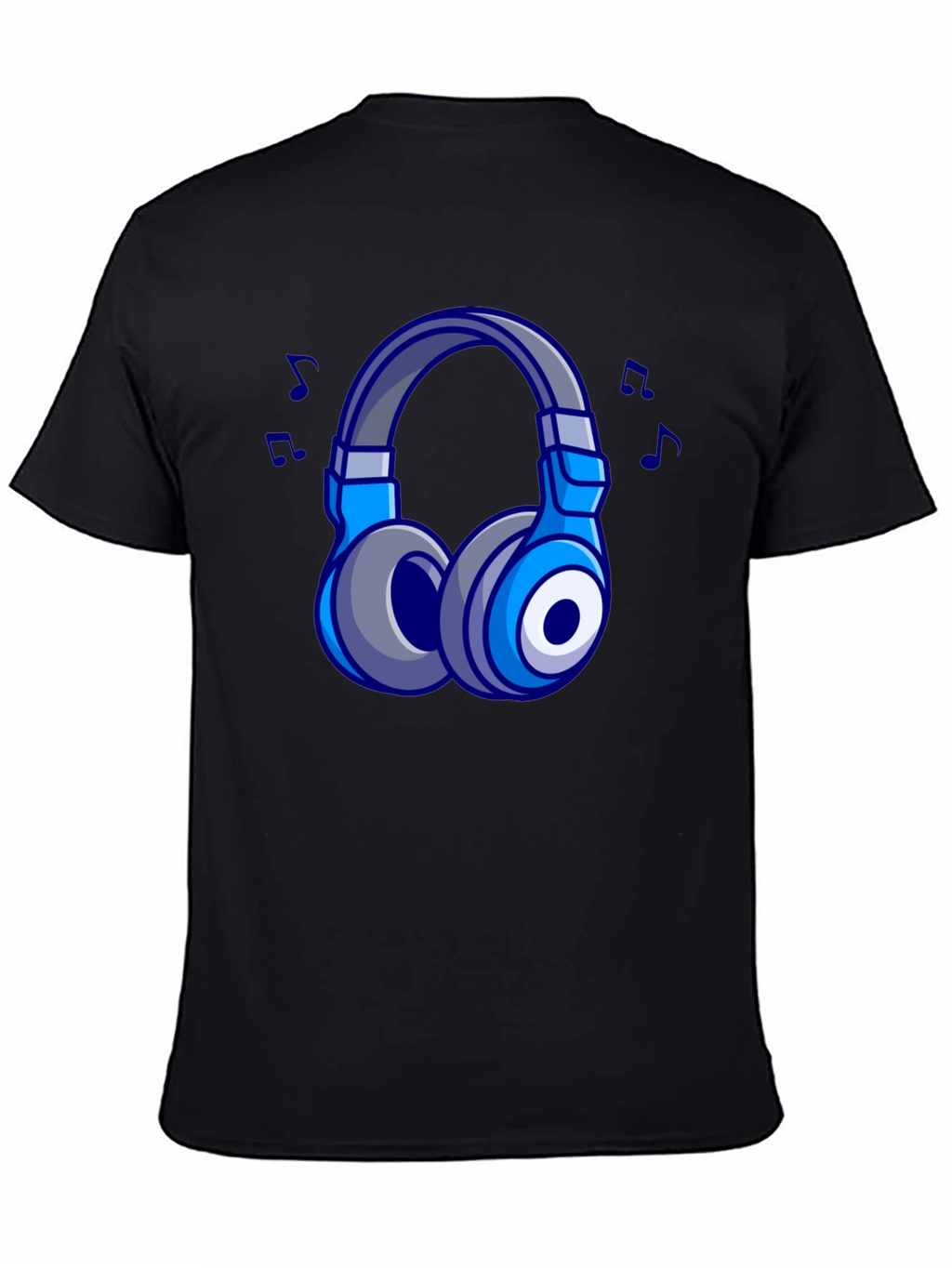 Cool Cartoon Headphones Black T-Shirt