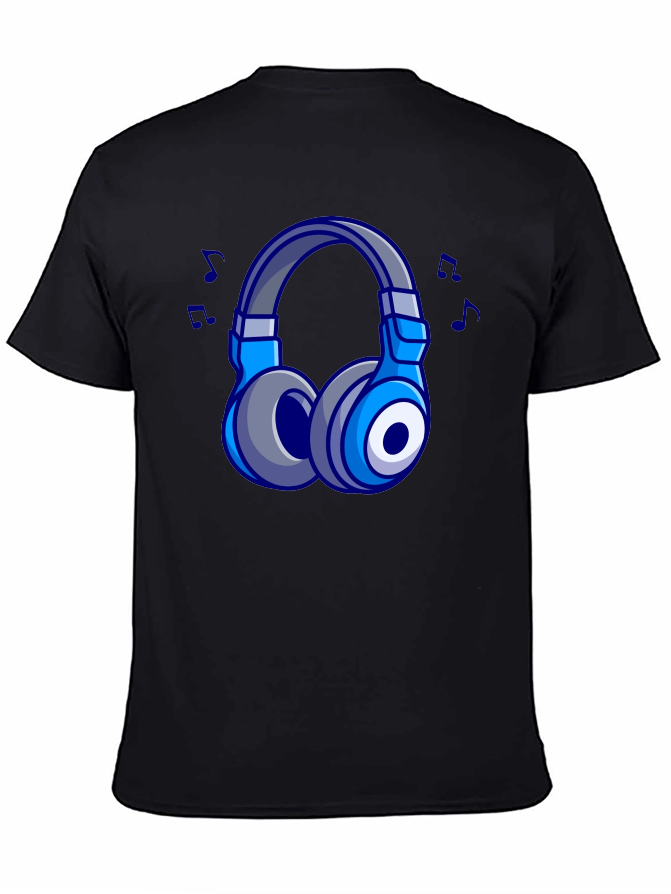 Cool Cartoon Headphones Black T-Shirt