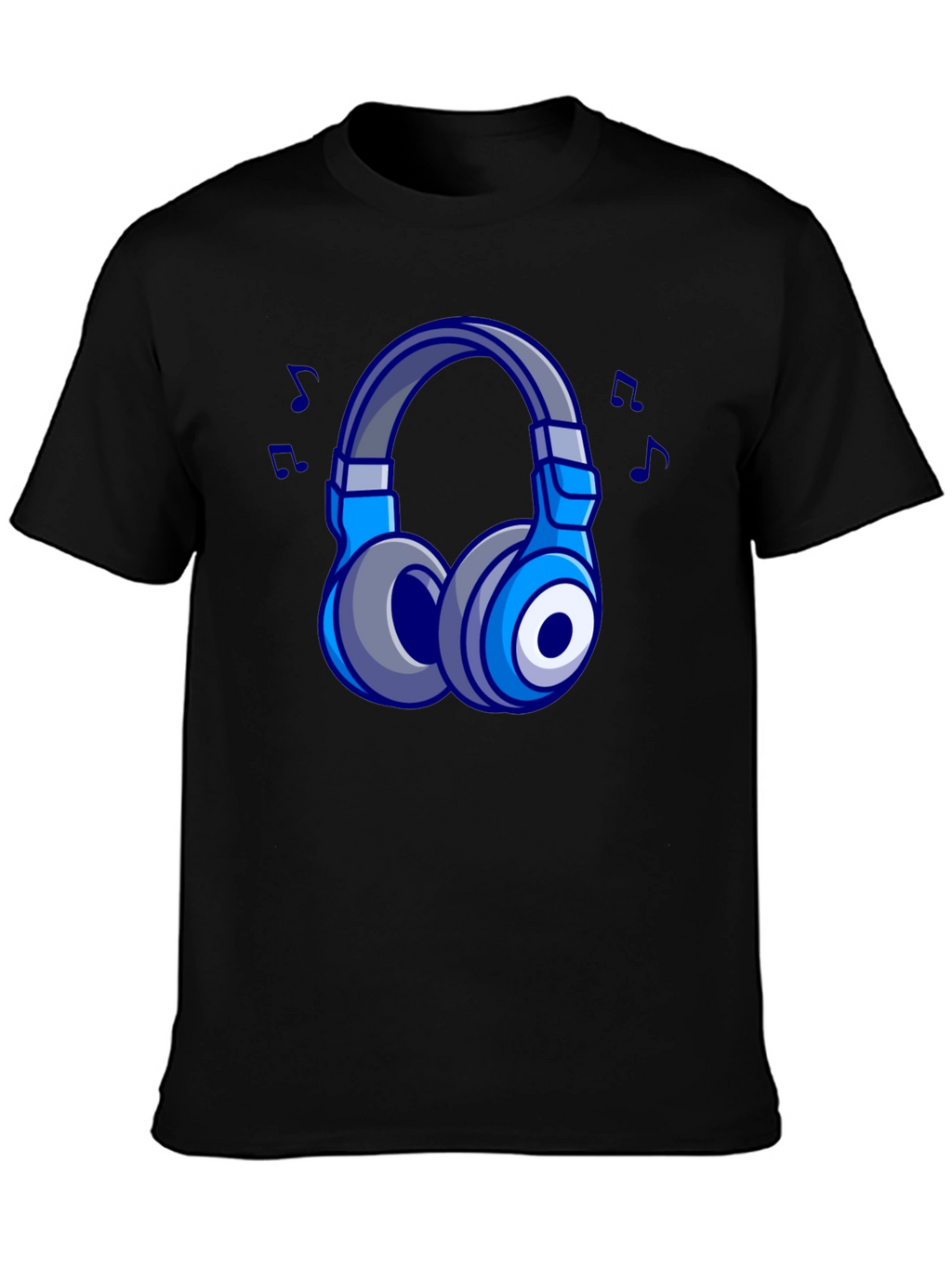 Cool Cartoon Headphones Black T-Shirt