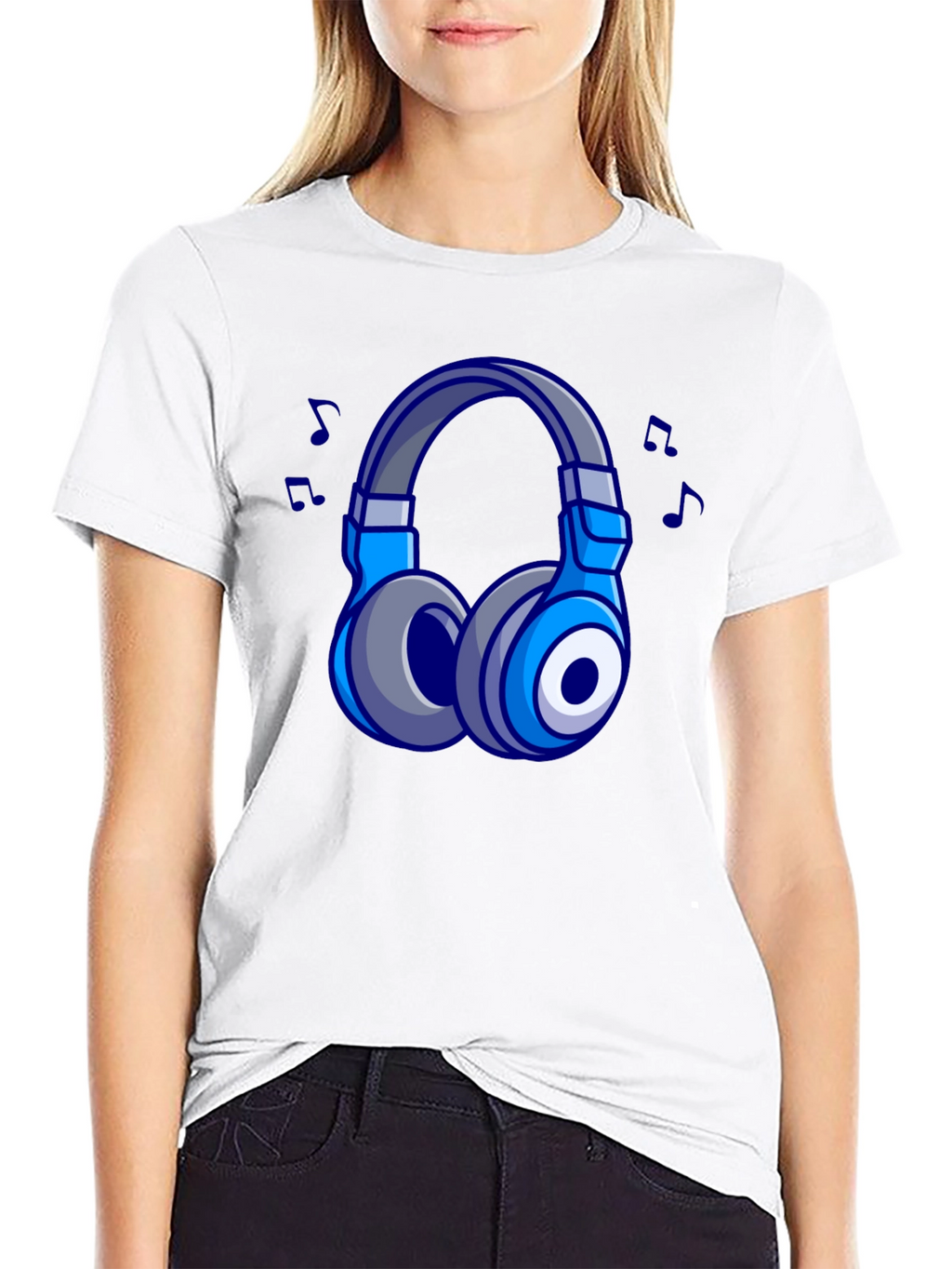 Cool Cartoon Headphones Black T-Shirt