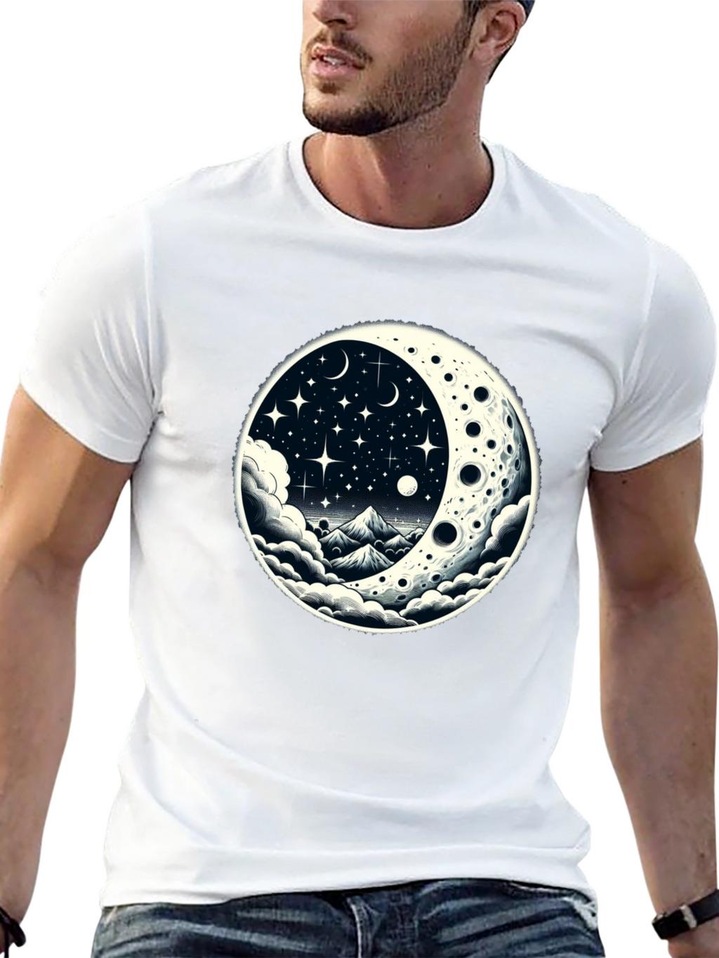 Celestial Moonscape Graphic Tee - Black