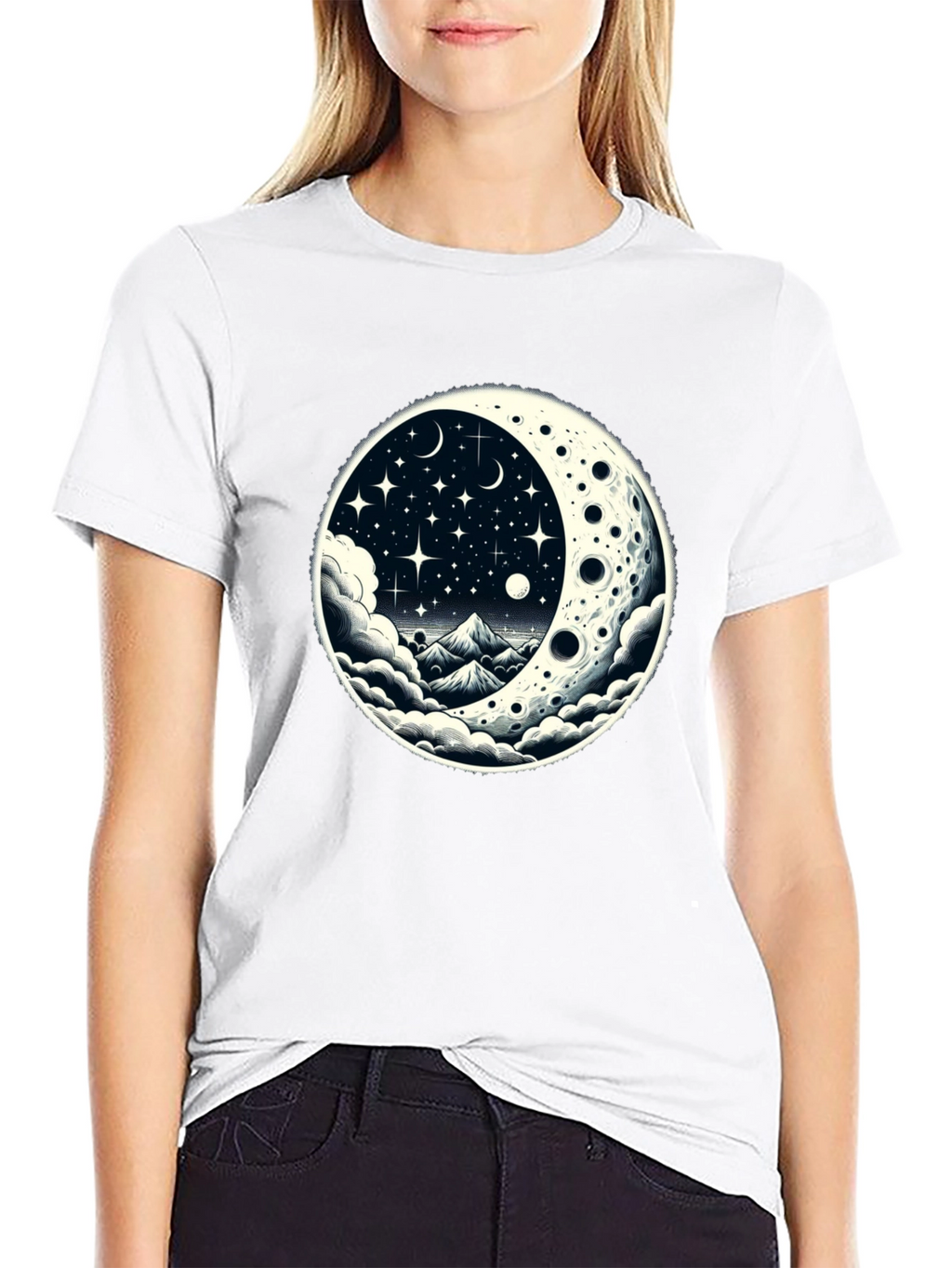 Celestial Moonscape Graphic Tee - Black