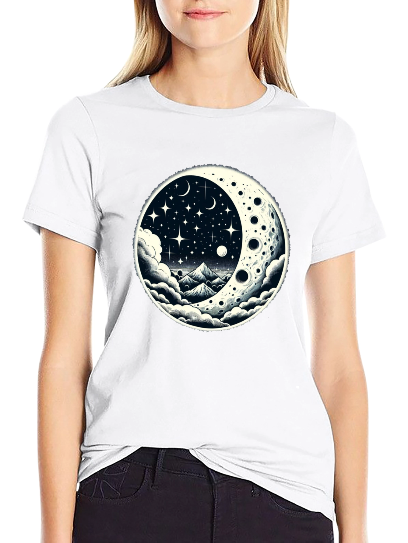 Celestial Moonscape Graphic Tee - Black