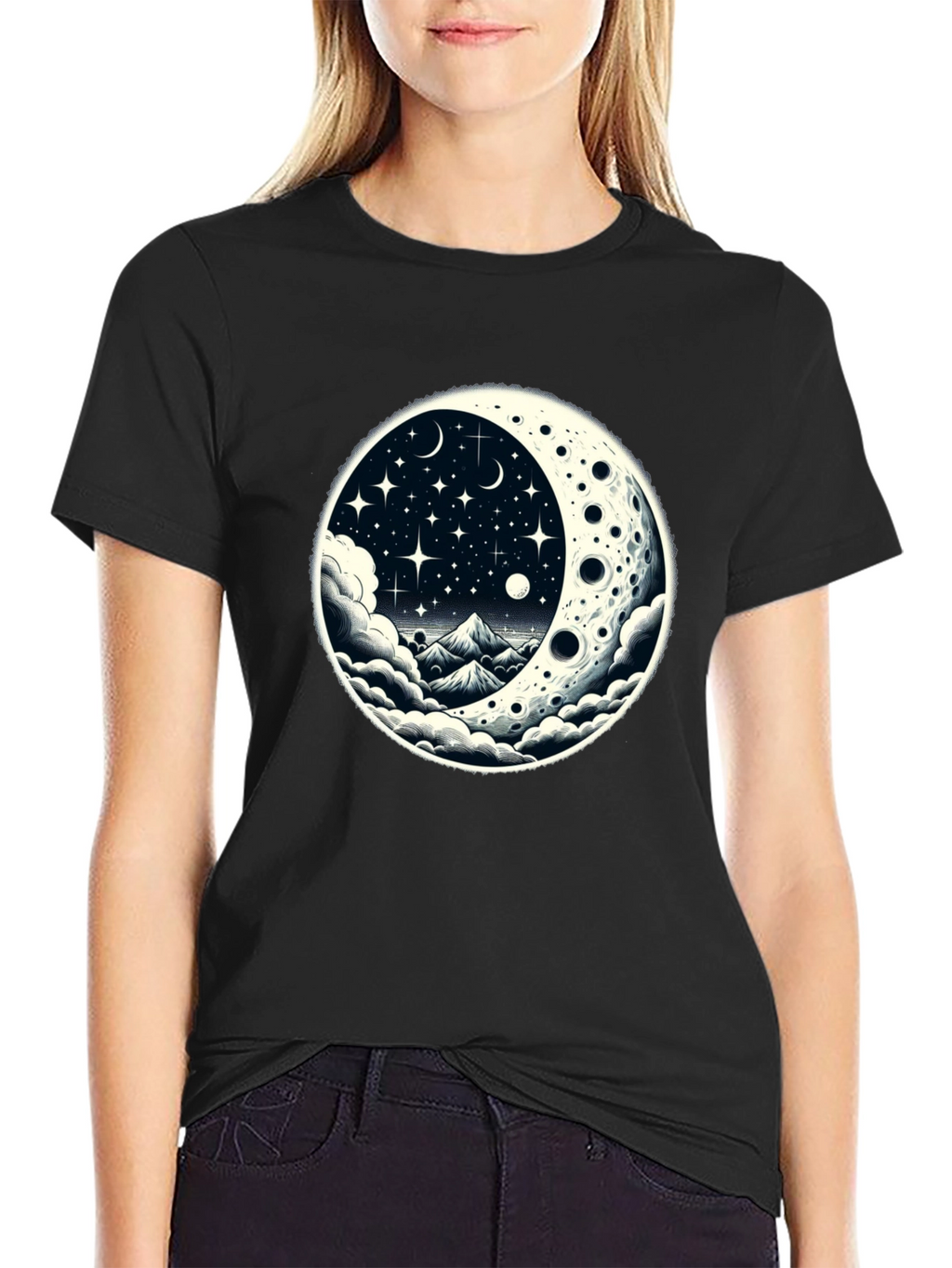 Celestial Moonscape Graphic Tee - Black