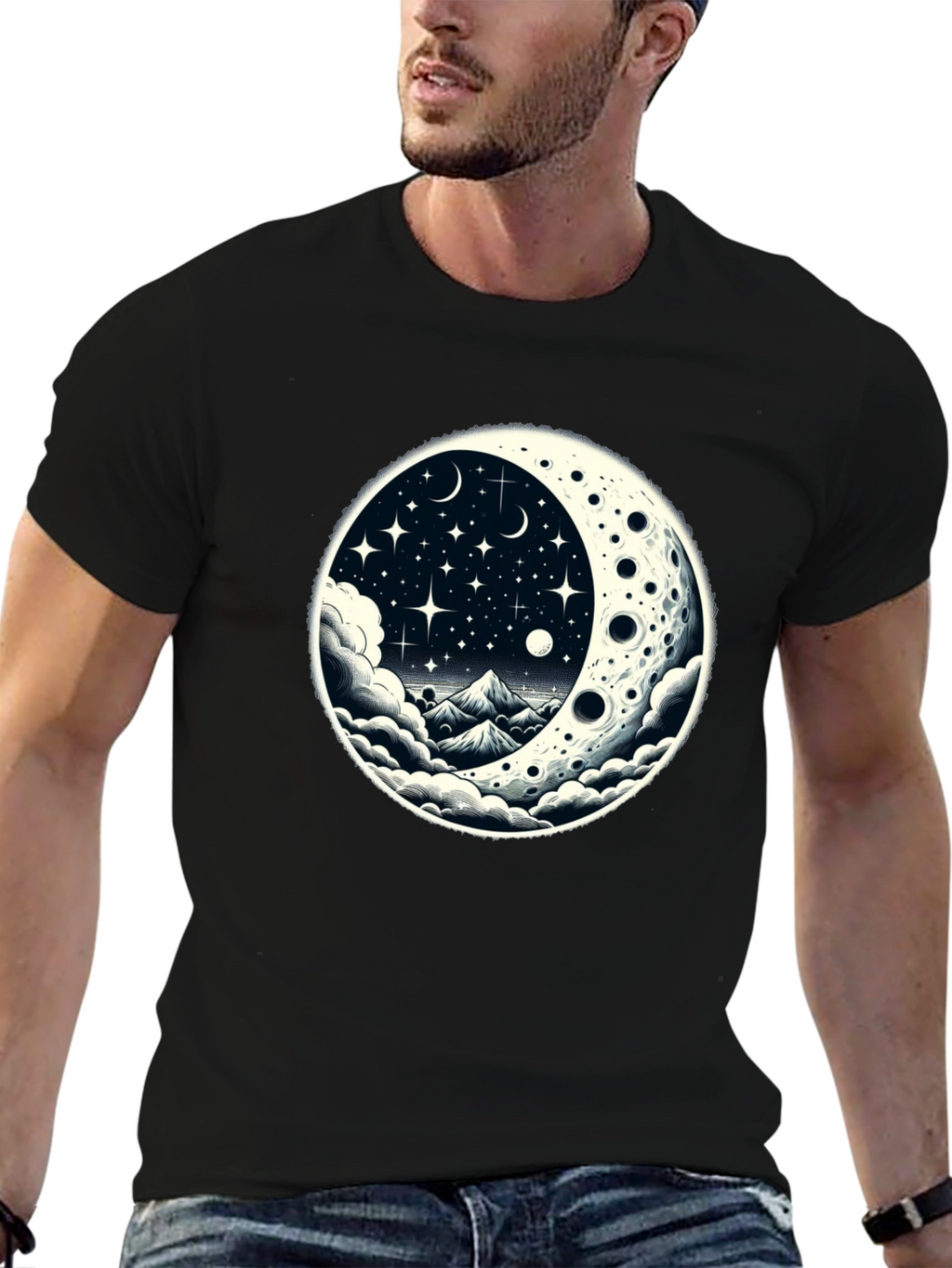 Celestial Moonscape Graphic Tee - Black