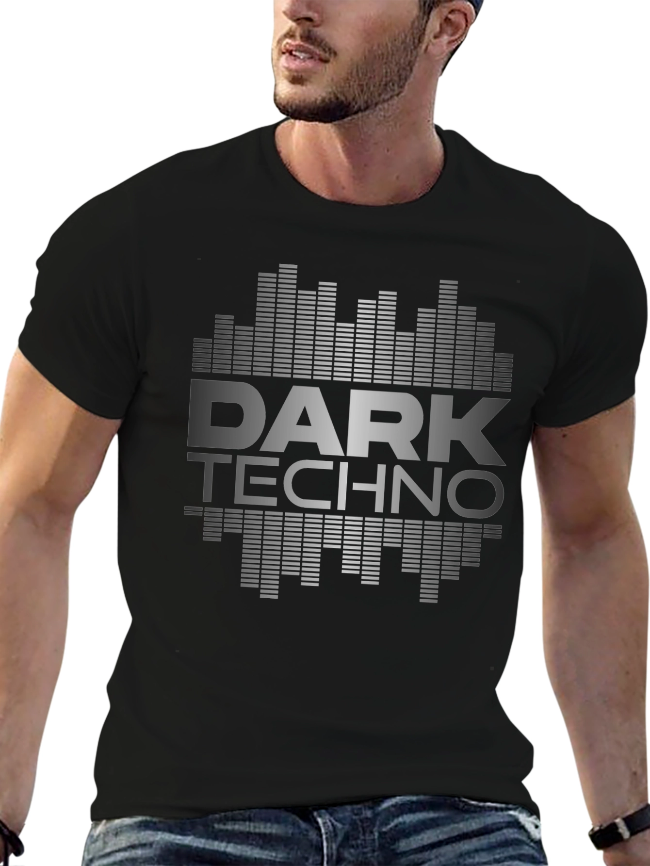 Dark Techno Graphic Print Black T-Shirt