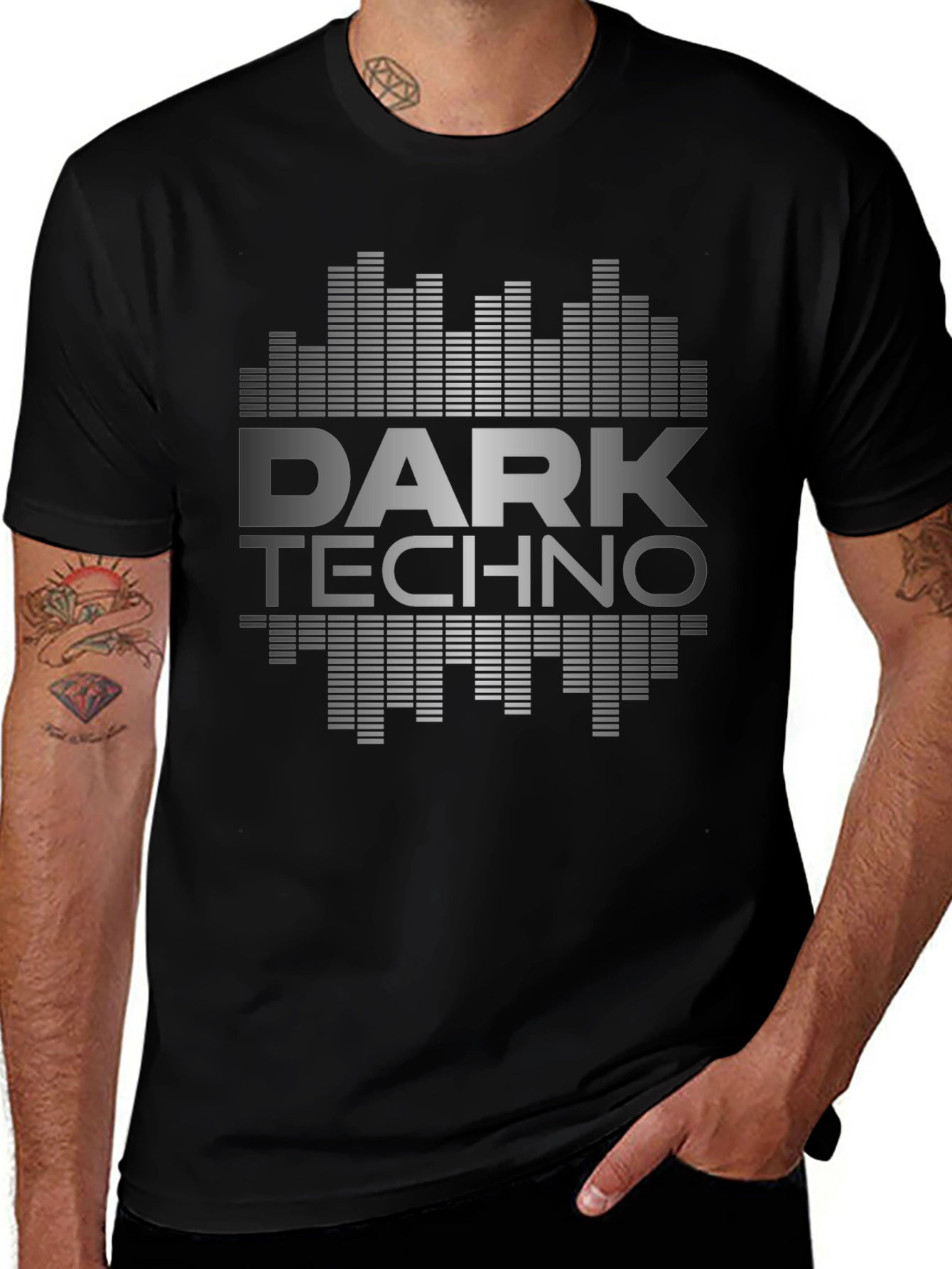 Dark Techno Graphic Print Black T-Shirt