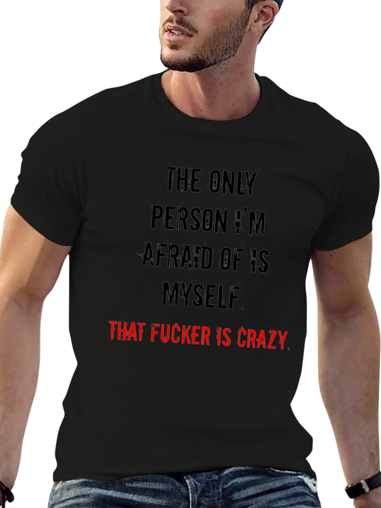 Crazy Myself Graphic Tee - Black Crew Neck