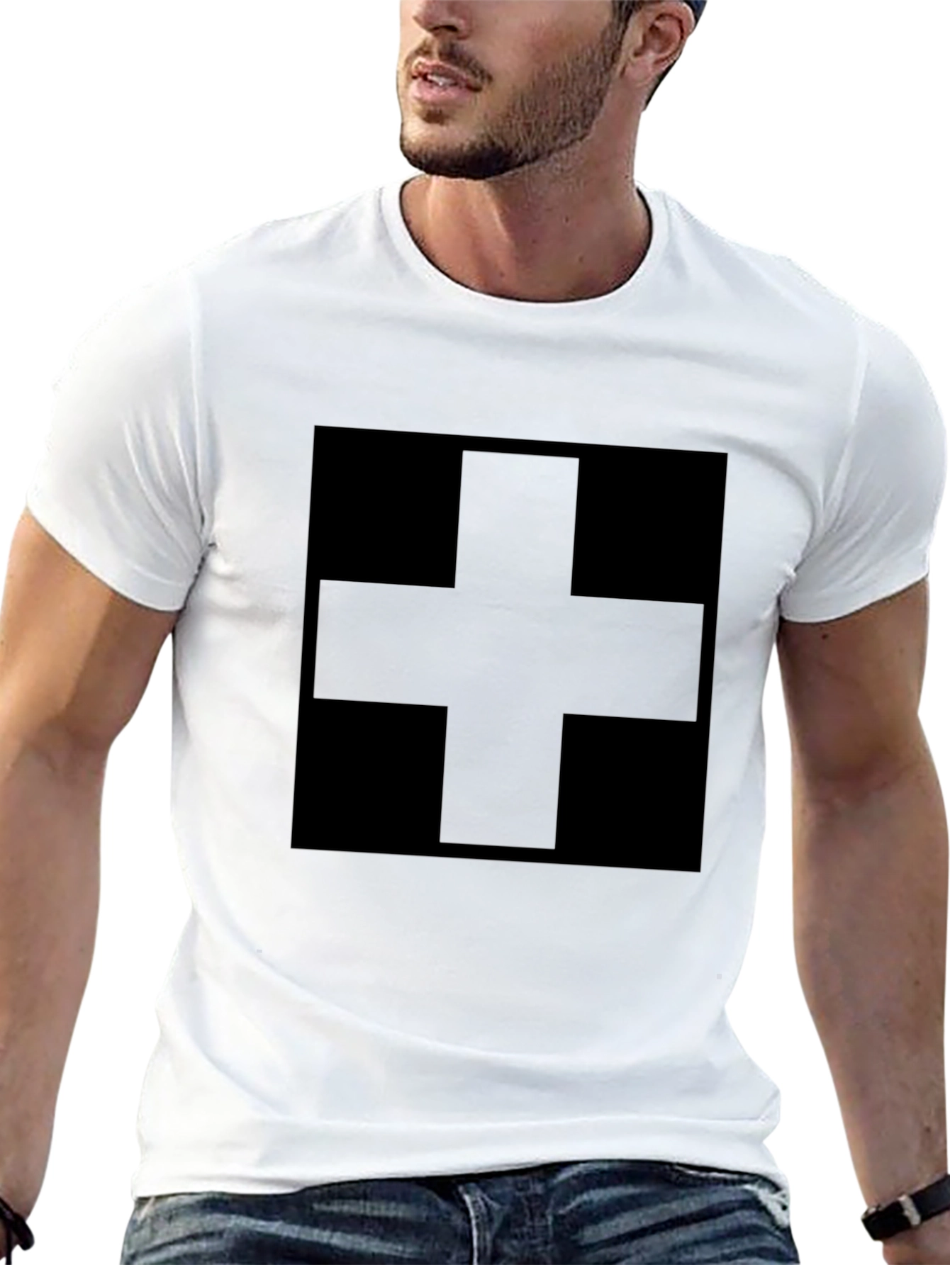 Black Plus Sign Graphic Tee - Modern Minimalist Shirt
