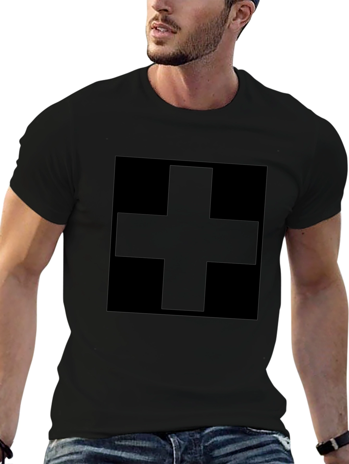 Black Plus Sign Graphic Tee - Modern Minimalist Shirt