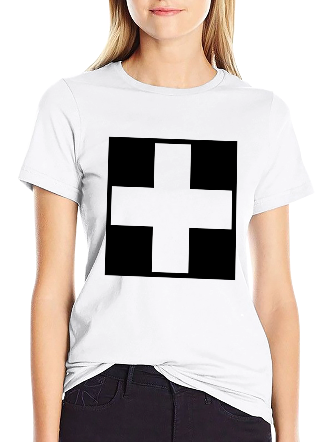 Black Plus Sign Graphic Tee - Modern Minimalist Shirt