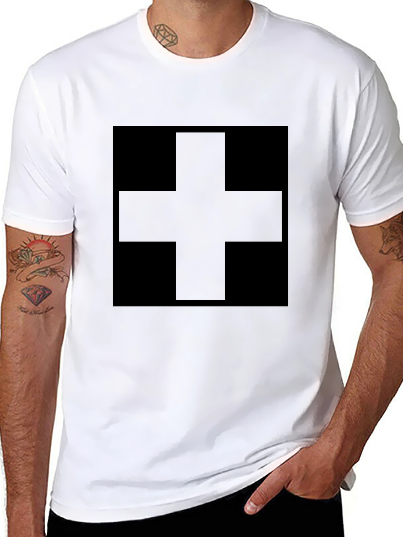 Black Plus Sign Graphic Tee - Modern Minimalist Shirt